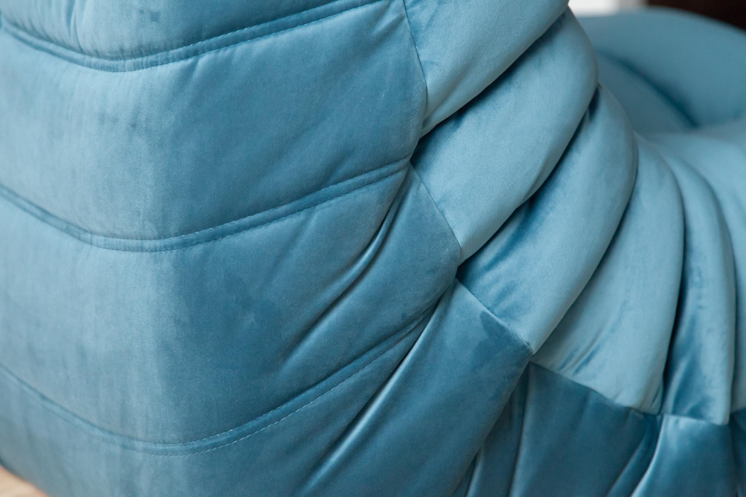 Togo 2-Seat Sofa in Sea Blue Velvet by Michel Ducaroy for Ligne Roset For Sale 5