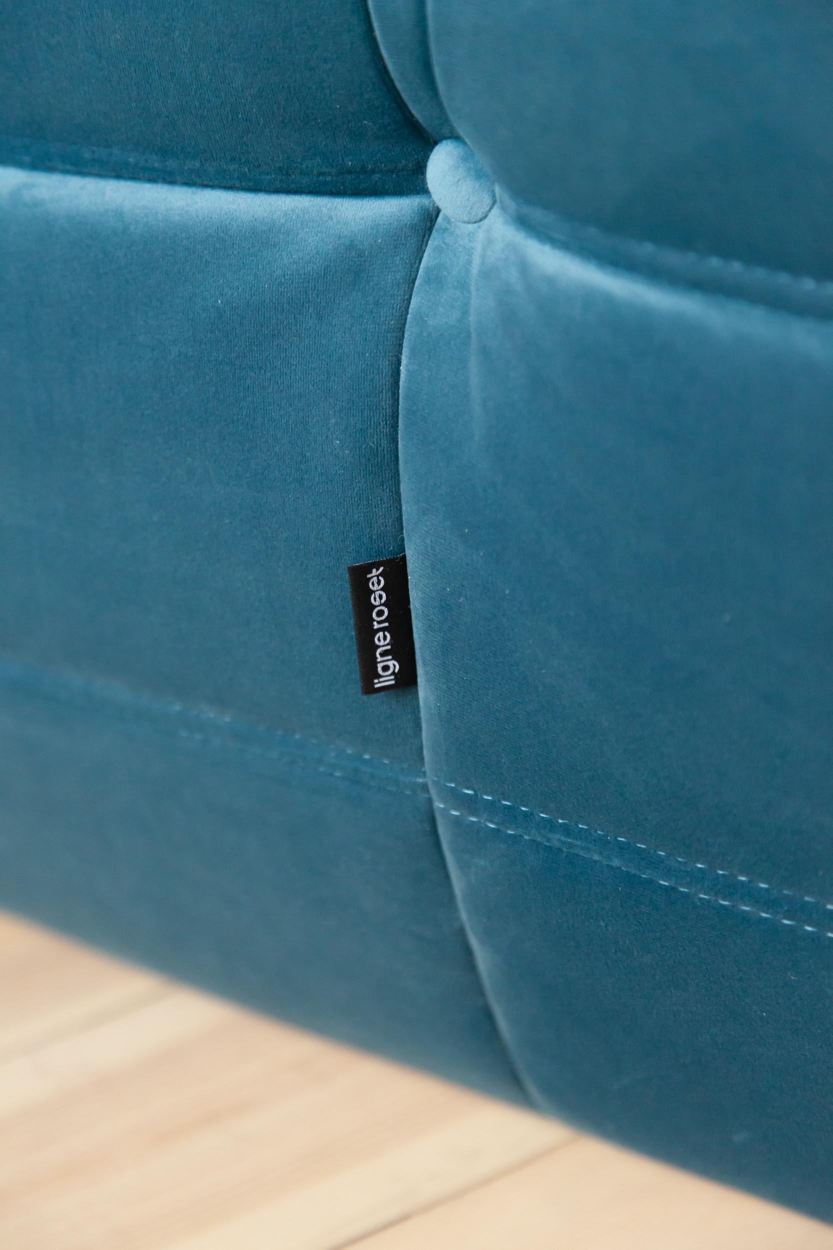 Late 20th Century Togo 2-Seat Sofa in Sea Blue Velvet by Michel Ducaroy for Ligne Roset For Sale