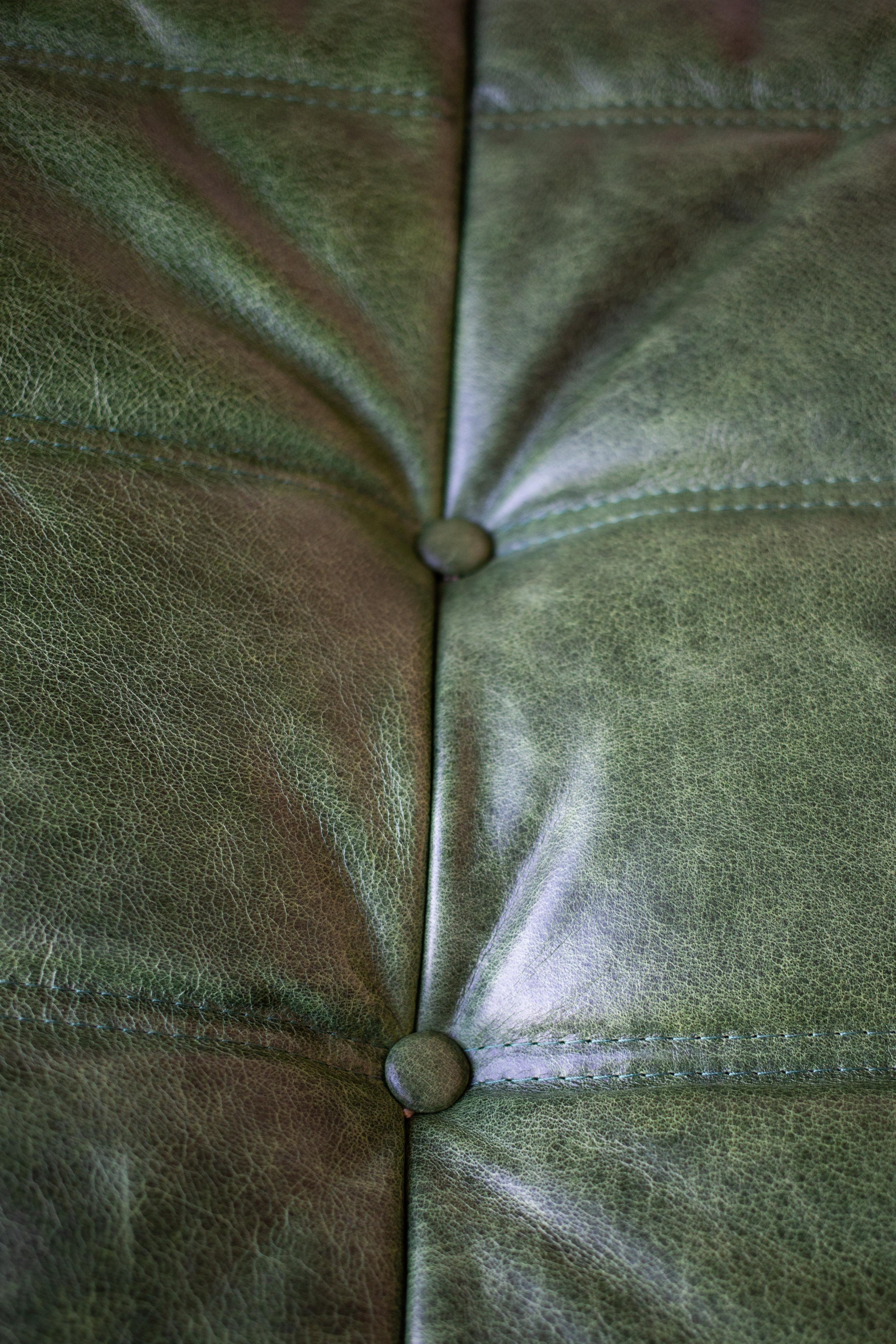 French Togo 3-Seat Sofa by Michel Ducaroy for Ligne Roset, Dubai Green Leather For Sale
