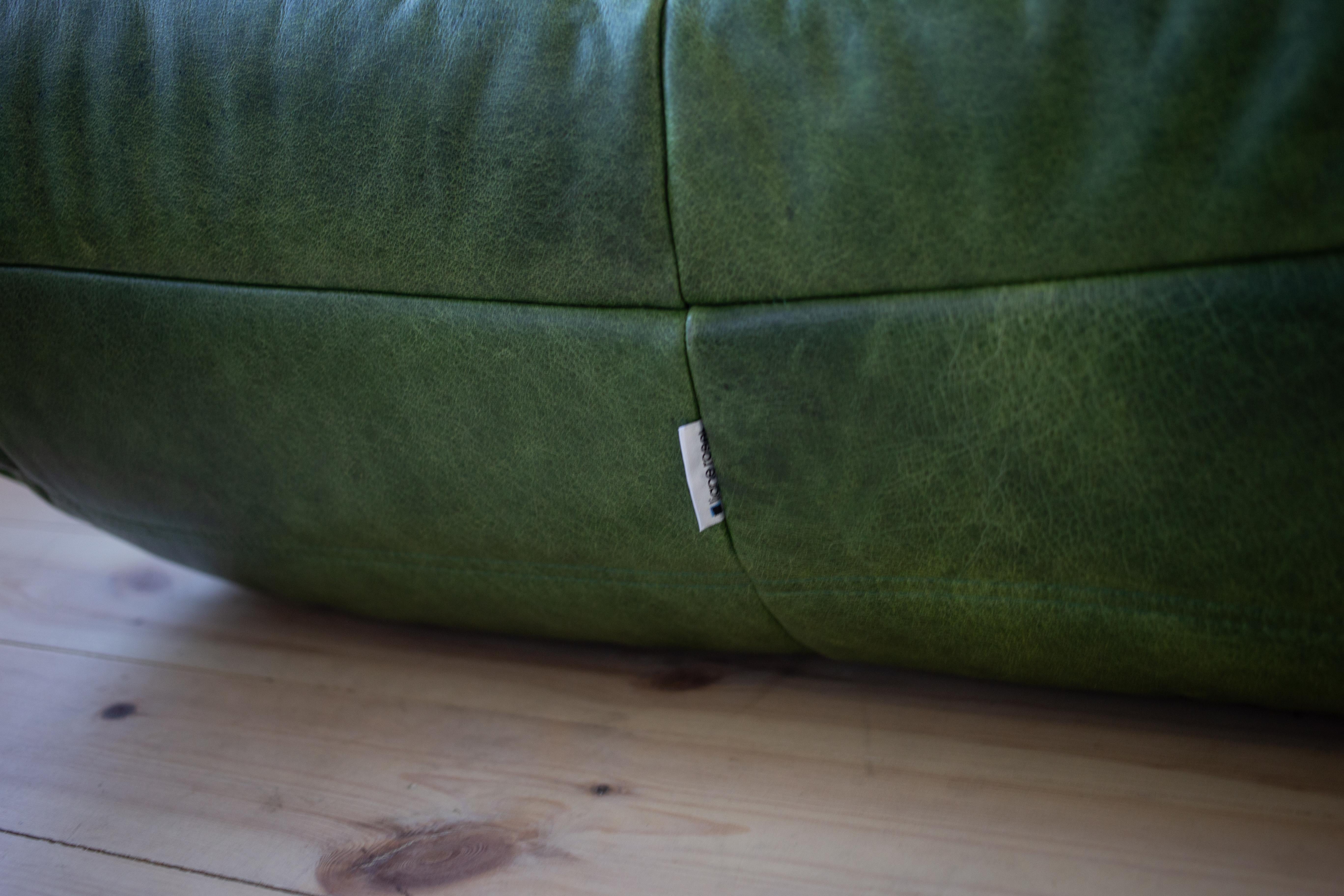 Late 20th Century Togo 3-Seat Sofa by Michel Ducaroy for Ligne Roset, Dubai Green Leather For Sale