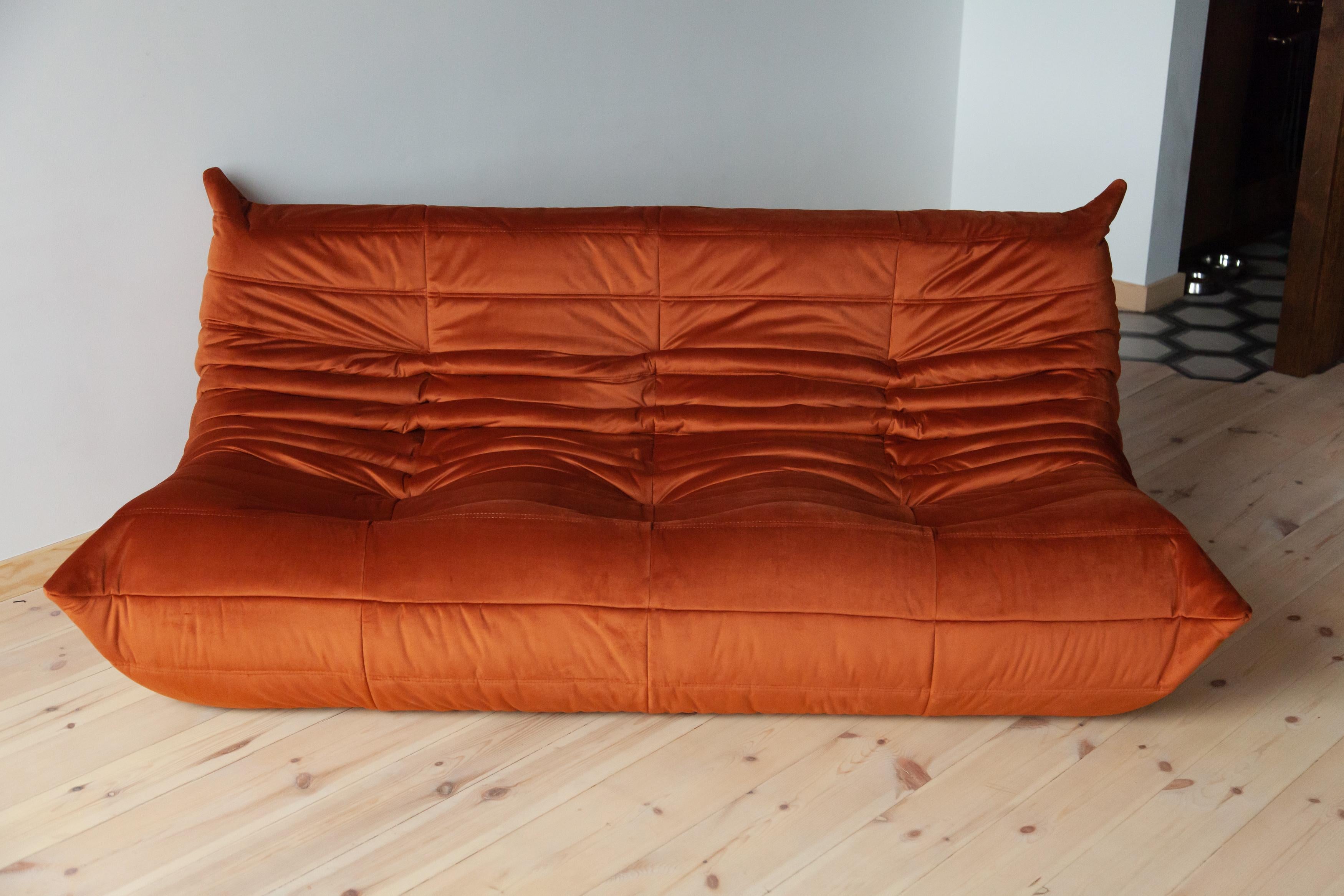 Togo 3-Seat Sofa in Amber Velvet by Michel Ducaroy for Ligne Roset For Sale 6