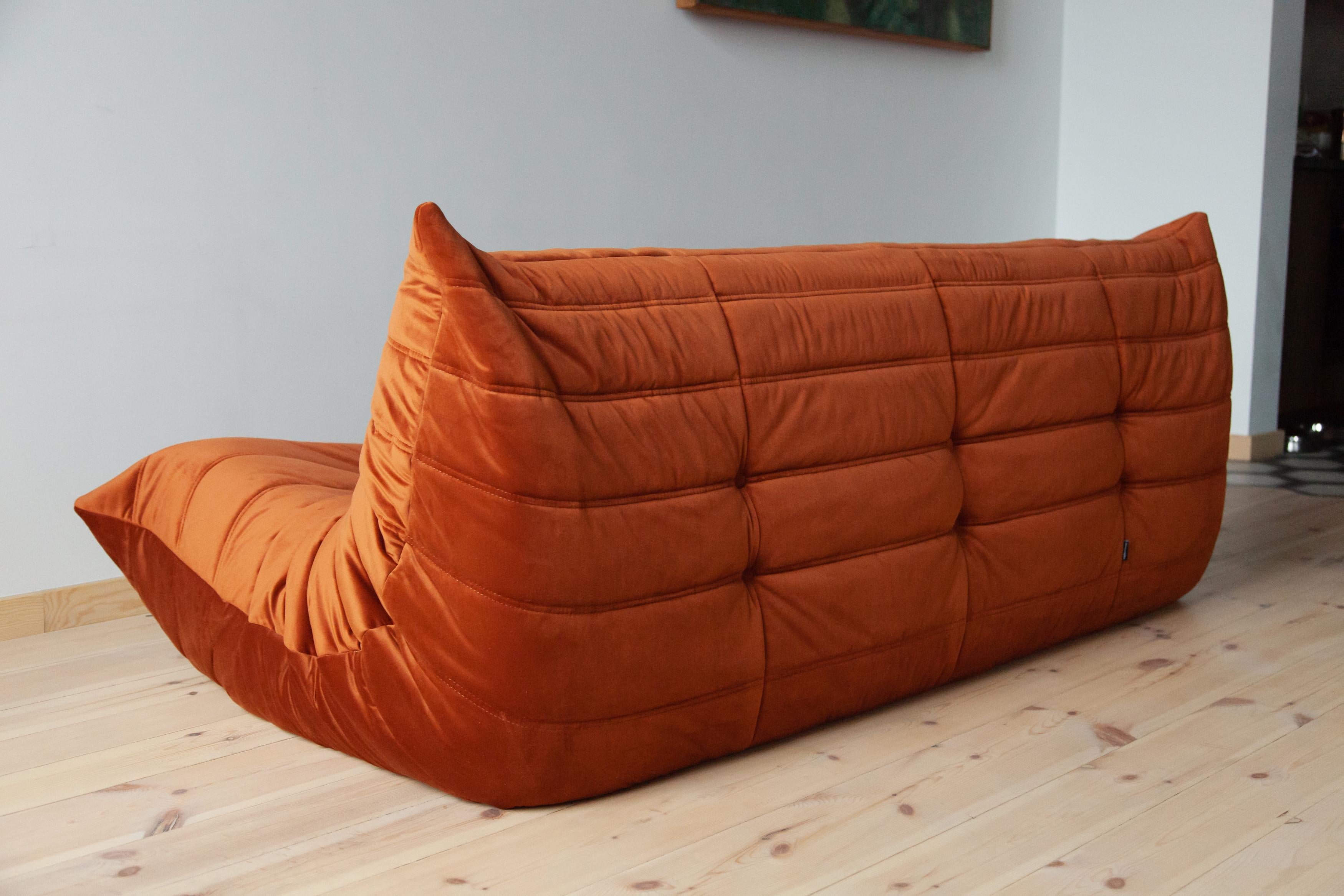 Togo 3-Seat Sofa in Amber Velvet by Michel Ducaroy for Ligne Roset For Sale 1