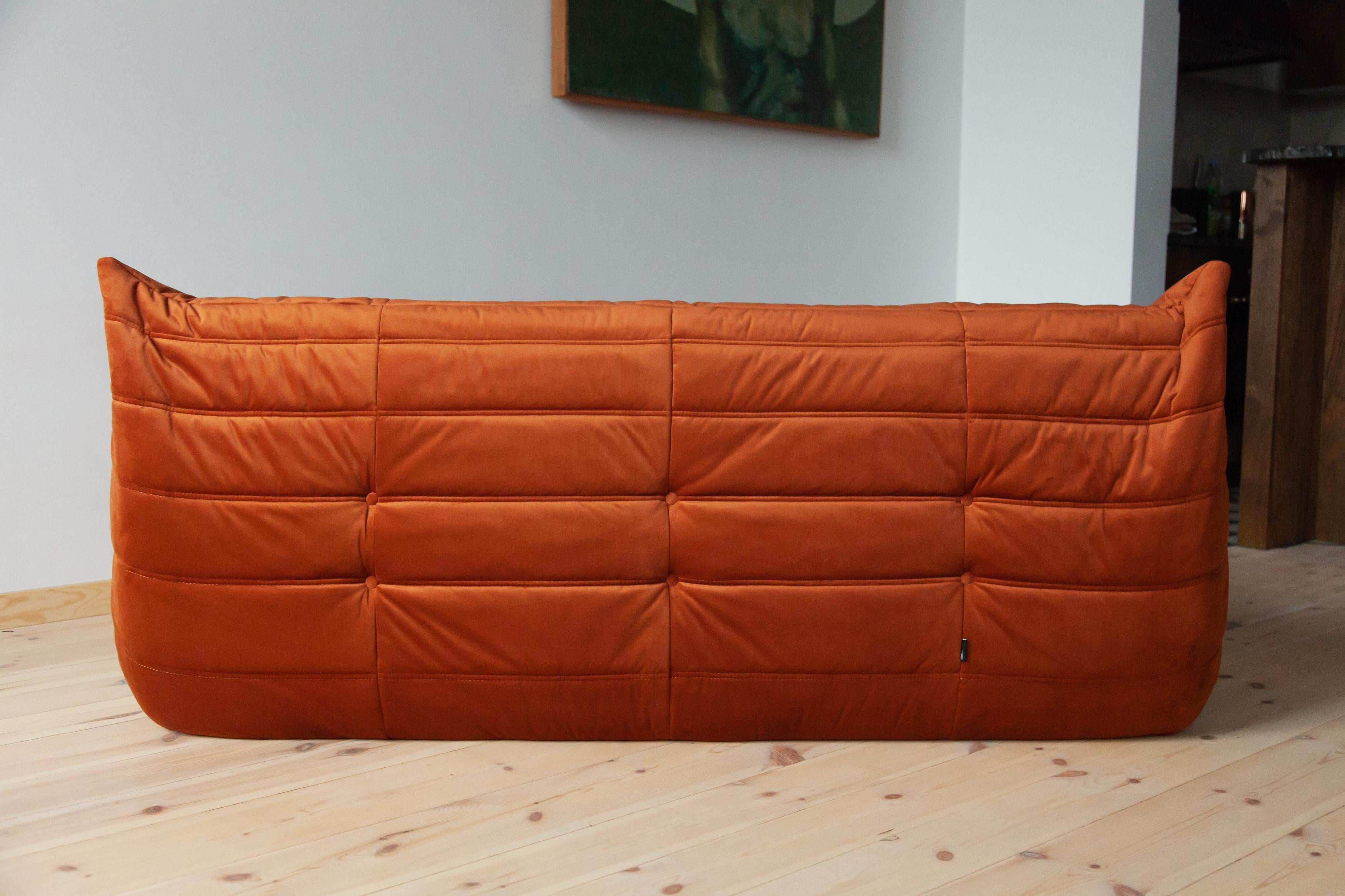 Togo 3-Seat Sofa in Amber Velvet by Michel Ducaroy for Ligne Roset For Sale 2