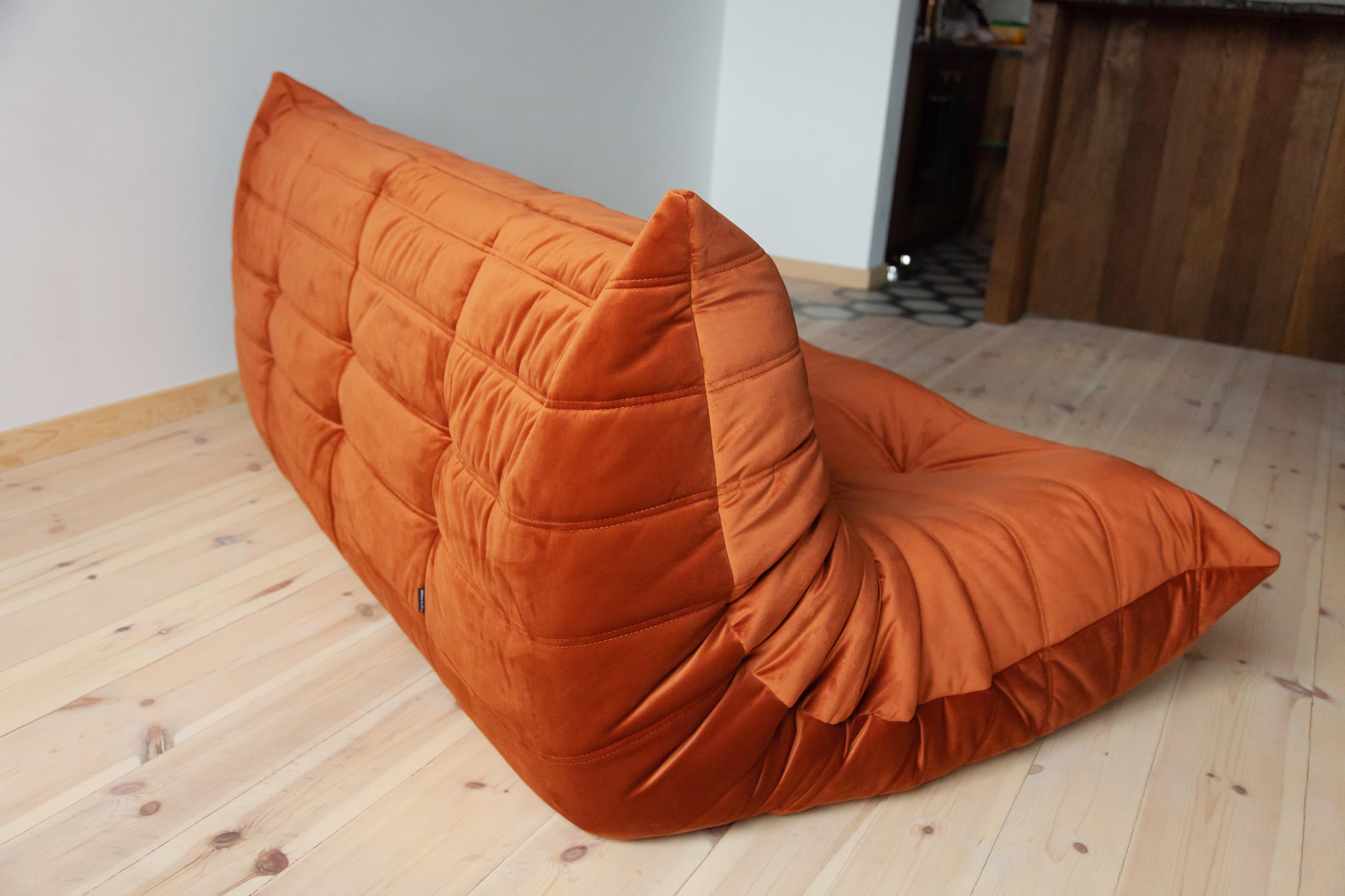 Togo 3-Seat Sofa in Amber Velvet by Michel Ducaroy for Ligne Roset For Sale 3