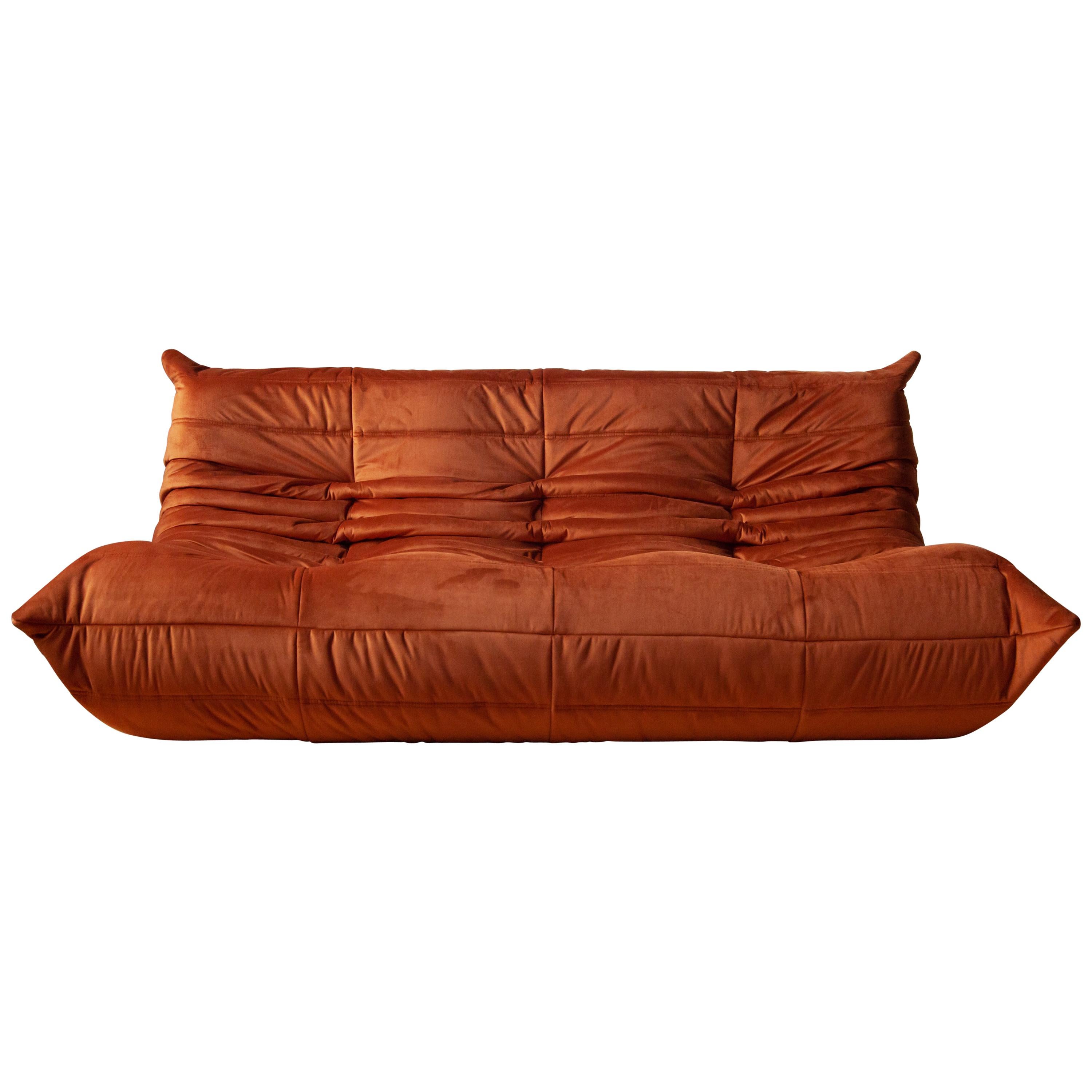 Togo 3-Seat Sofa in Amber Velvet by Michel Ducaroy for Ligne Roset For Sale