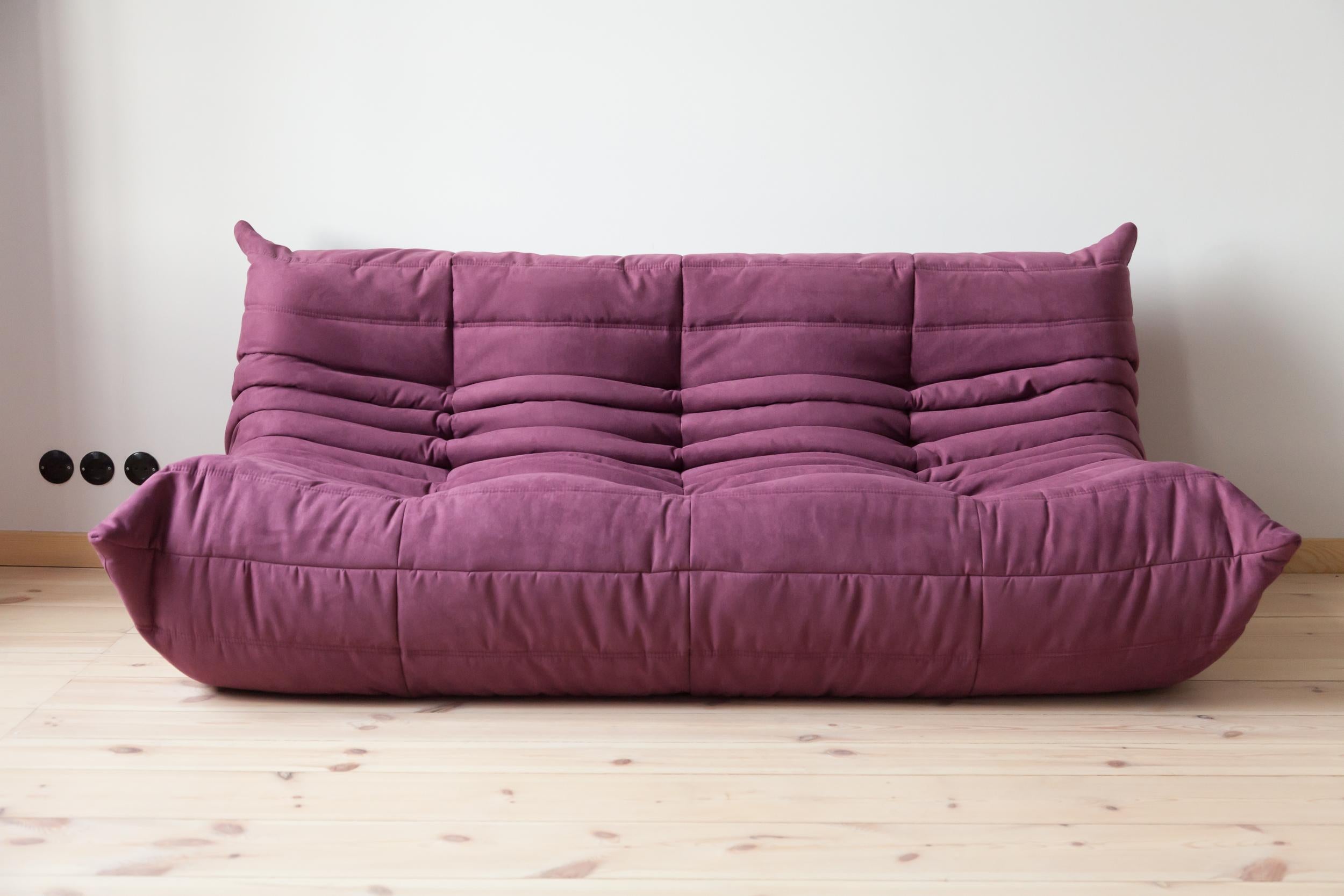 Togo 3-Seat Sofa in Aubergine Microfibre by Michel Ducaroy for Ligne Roset For Sale 3