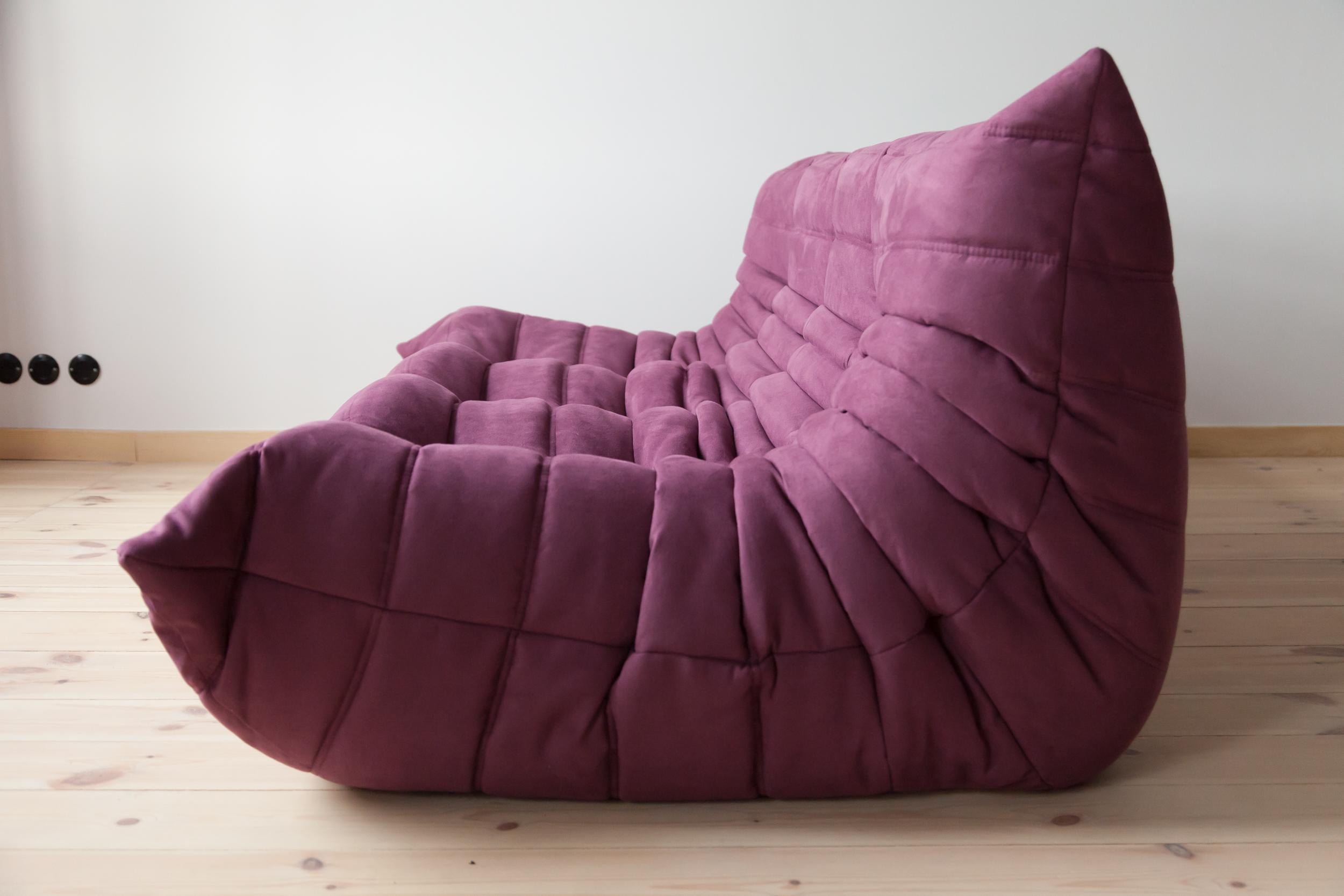 Mid-Century Modern Togo 3-Seat Sofa in Aubergine Microfibre by Michel Ducaroy for Ligne Roset For Sale