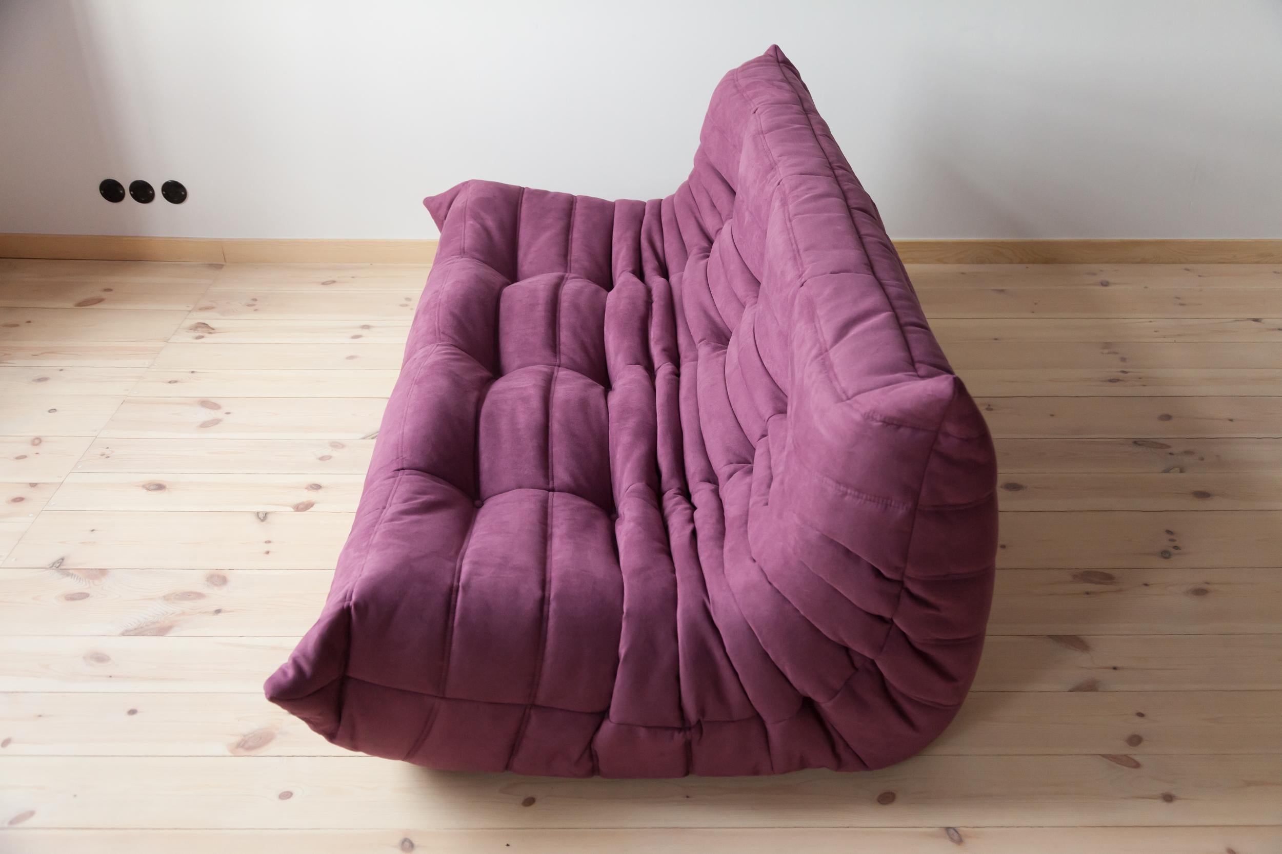 French Togo 3-Seat Sofa in Aubergine Microfibre by Michel Ducaroy for Ligne Roset For Sale