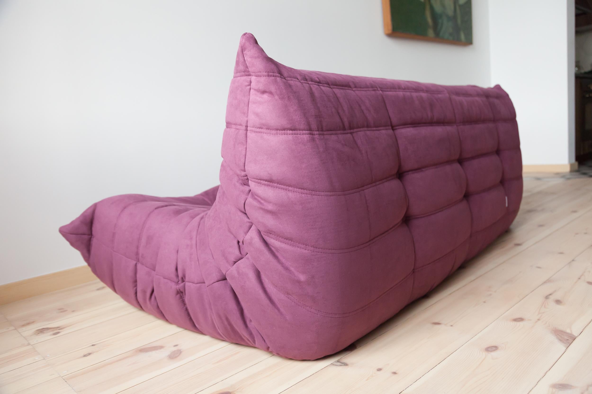 Late 20th Century Togo 3-Seat Sofa in Aubergine Microfibre by Michel Ducaroy for Ligne Roset For Sale