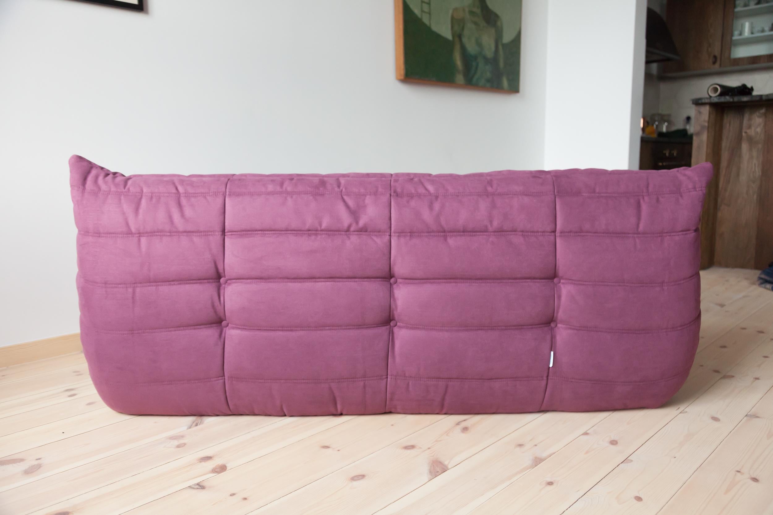 Fabric Togo 3-Seat Sofa in Aubergine Microfibre by Michel Ducaroy for Ligne Roset For Sale