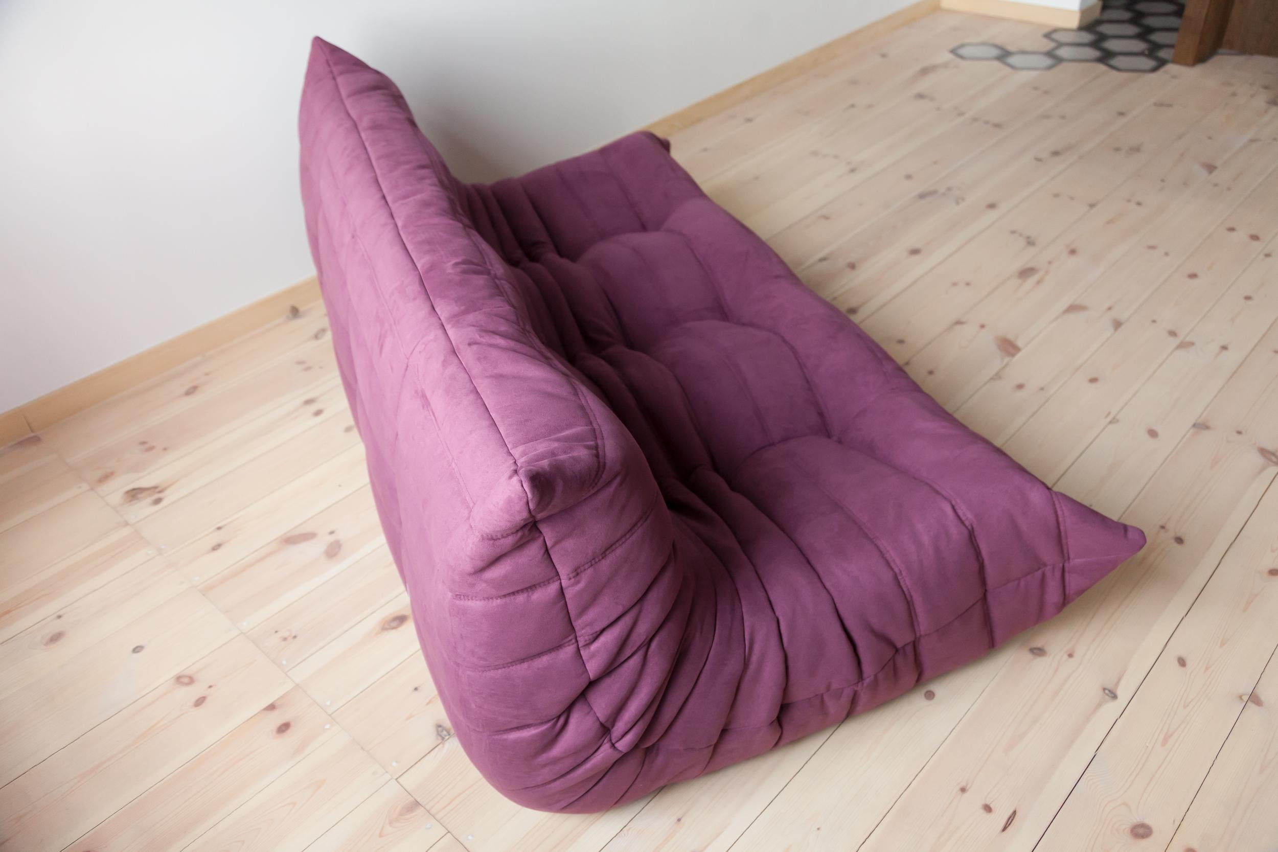 Togo 3-Seat Sofa in Aubergine Microfibre by Michel Ducaroy for Ligne Roset For Sale 1