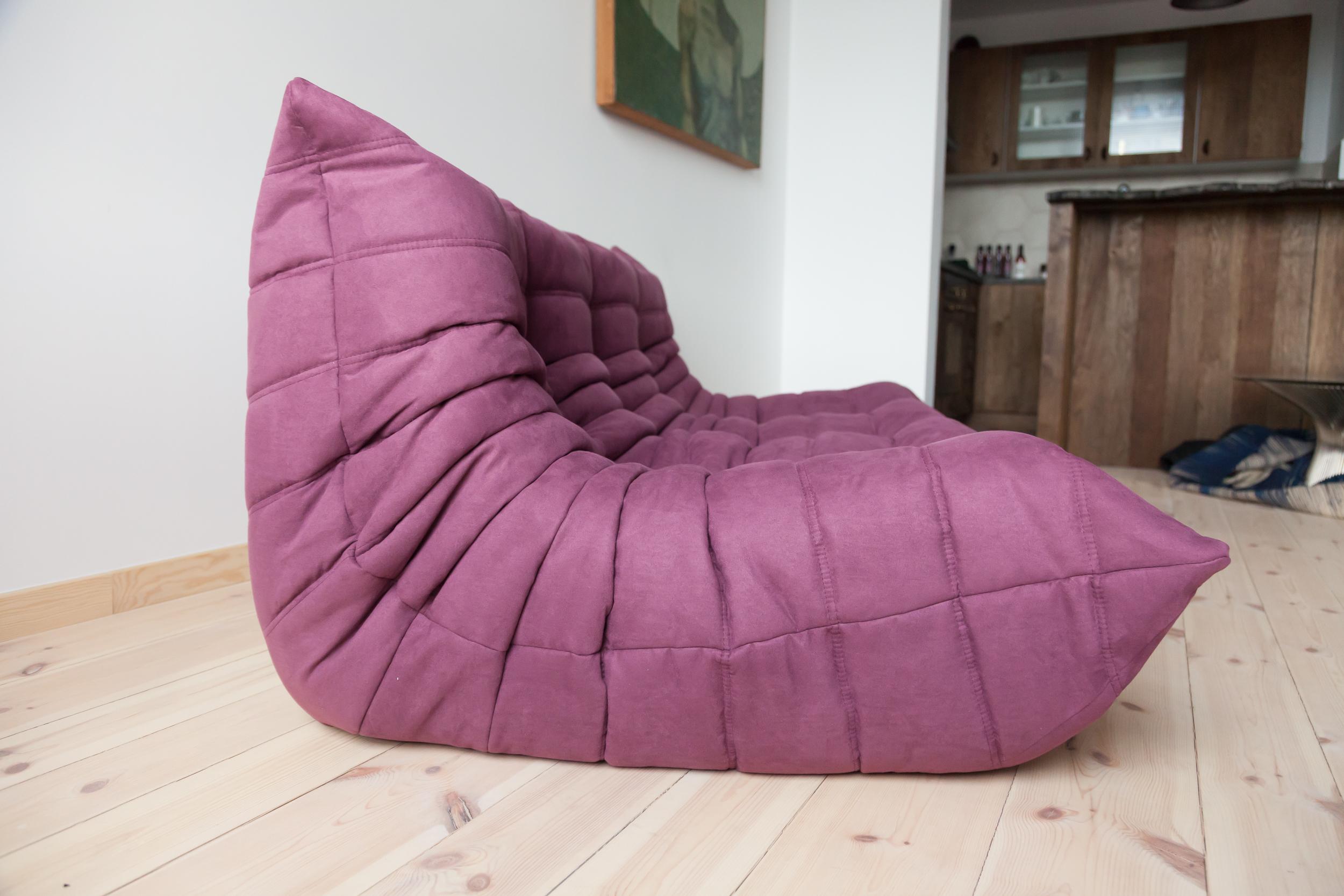 Togo 3-Seat Sofa in Aubergine Microfibre by Michel Ducaroy for Ligne Roset For Sale 2