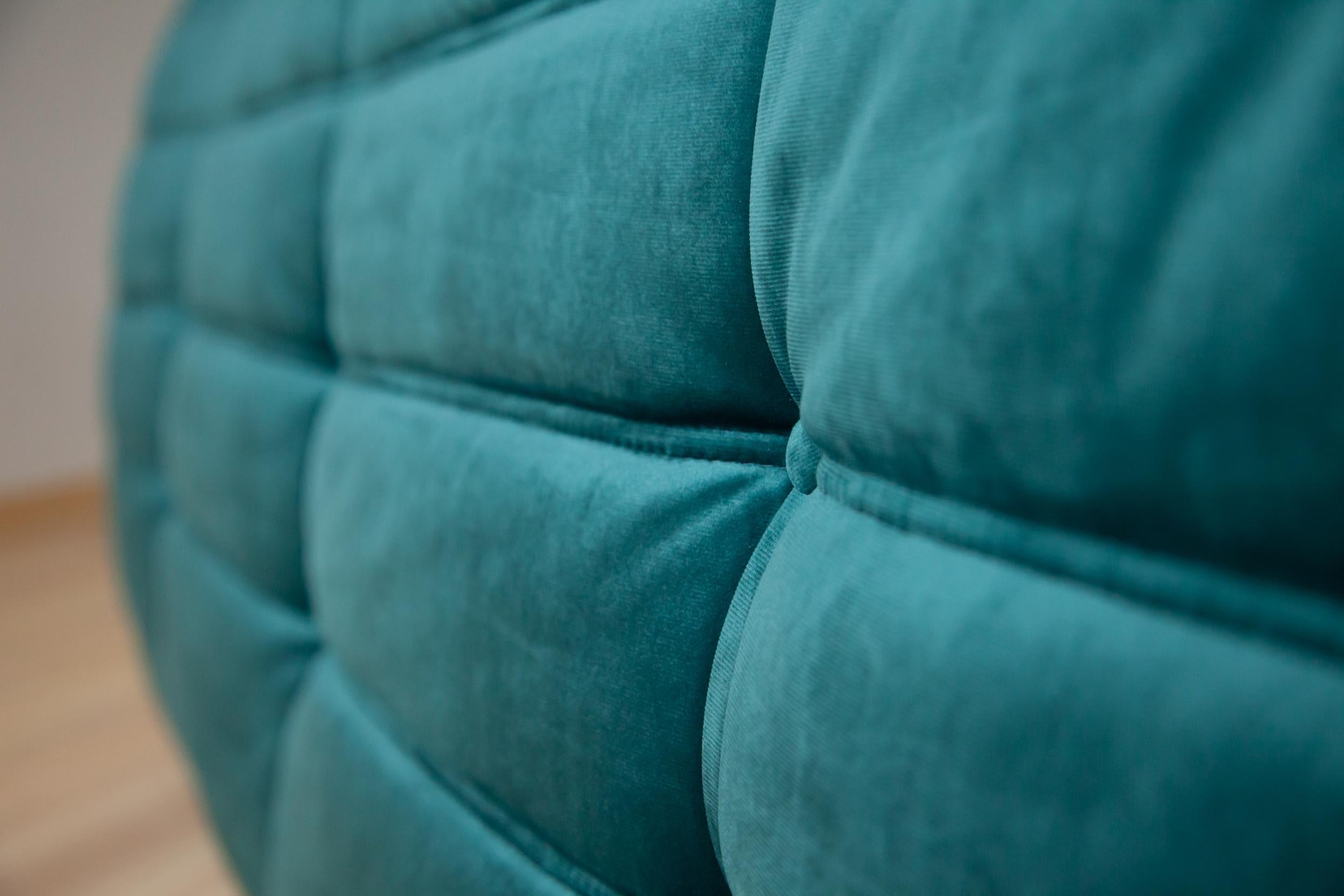 Togo 3-Seat Sofa in Blue-Green Velvet by Michel Ducaroy for Ligne Roset For Sale 11
