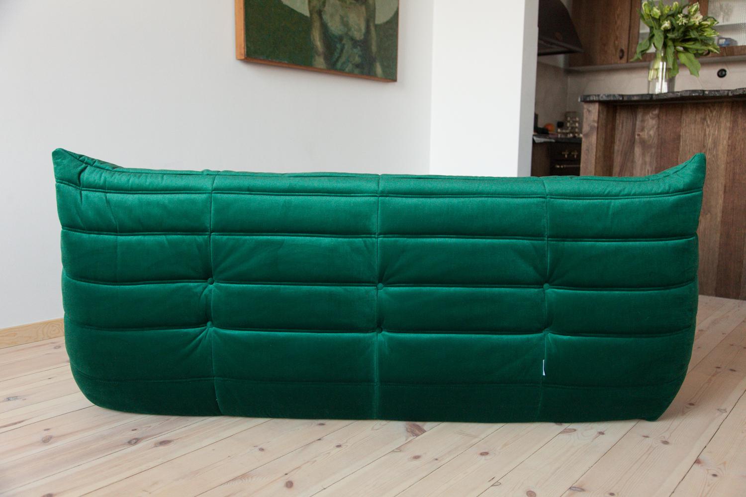 Togo 3-Seat Sofa in Bottle Green Velvet by Michel Ducaroy for Ligne Roset For Sale 2