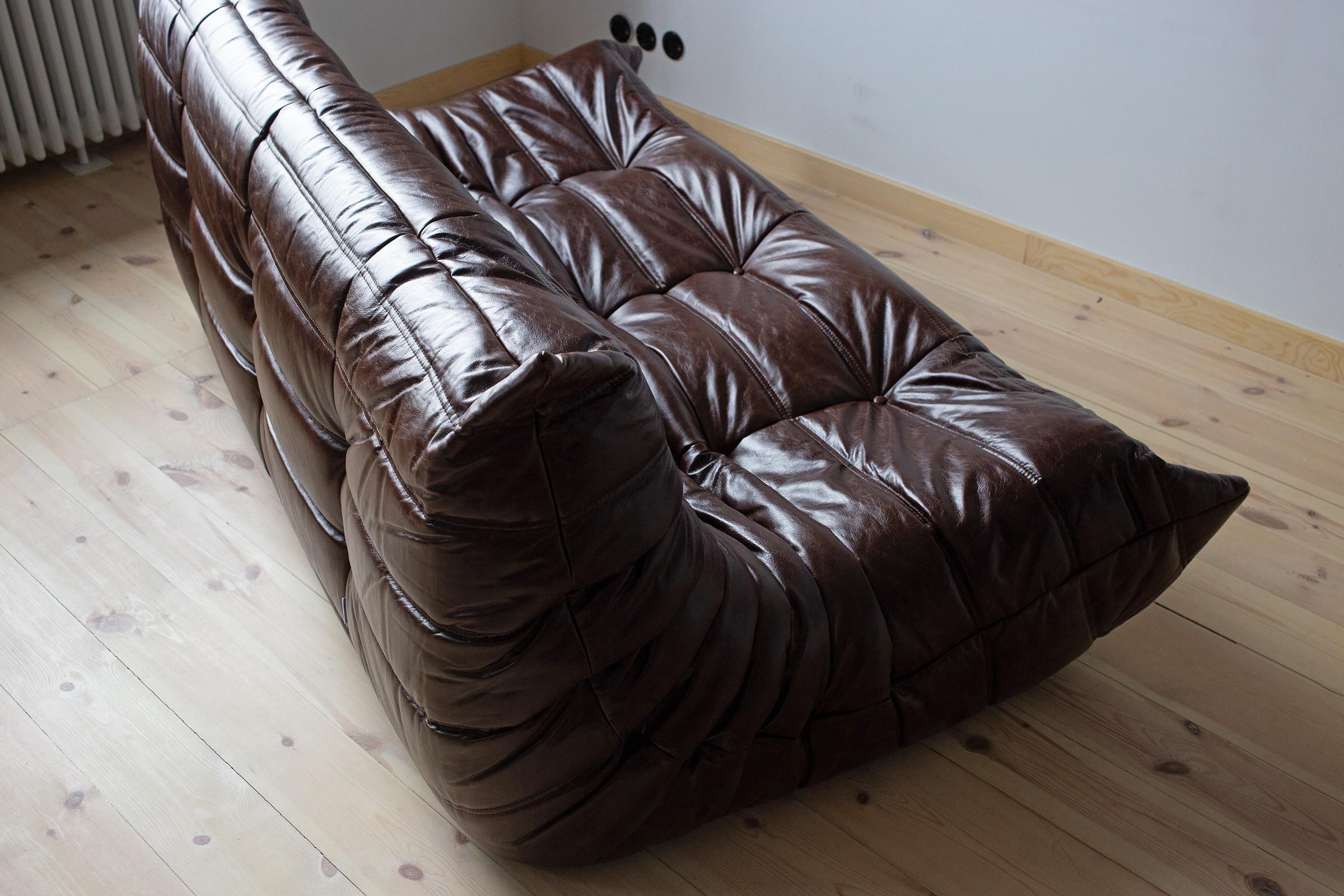 Togo 3-Seat Sofa in Brown Dubai Leather by Michel Ducaroy for Ligne Roset In Excellent Condition For Sale In Berlin, DE