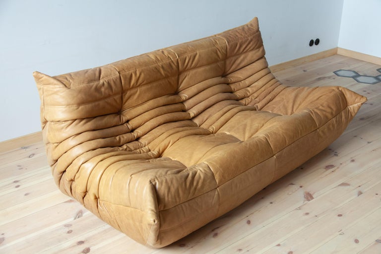 Togo 3Seat Sofa in Camel Brown Leather by Michel Ducaroy for Ligne