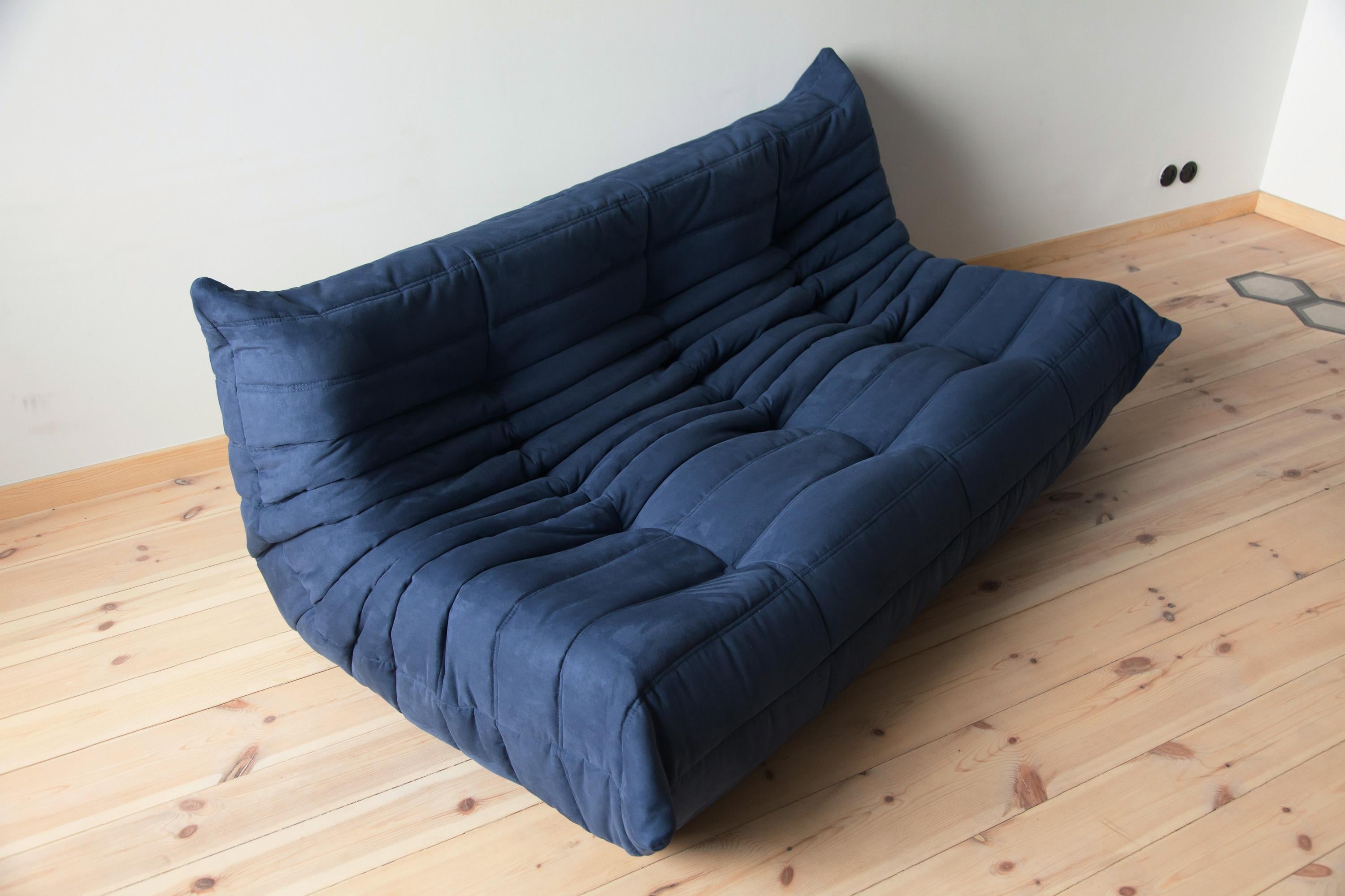 Togo 3-Seat Sofa in Dark Blue Microfibre by Michel Ducaroy for Ligne Roset For Sale 1
