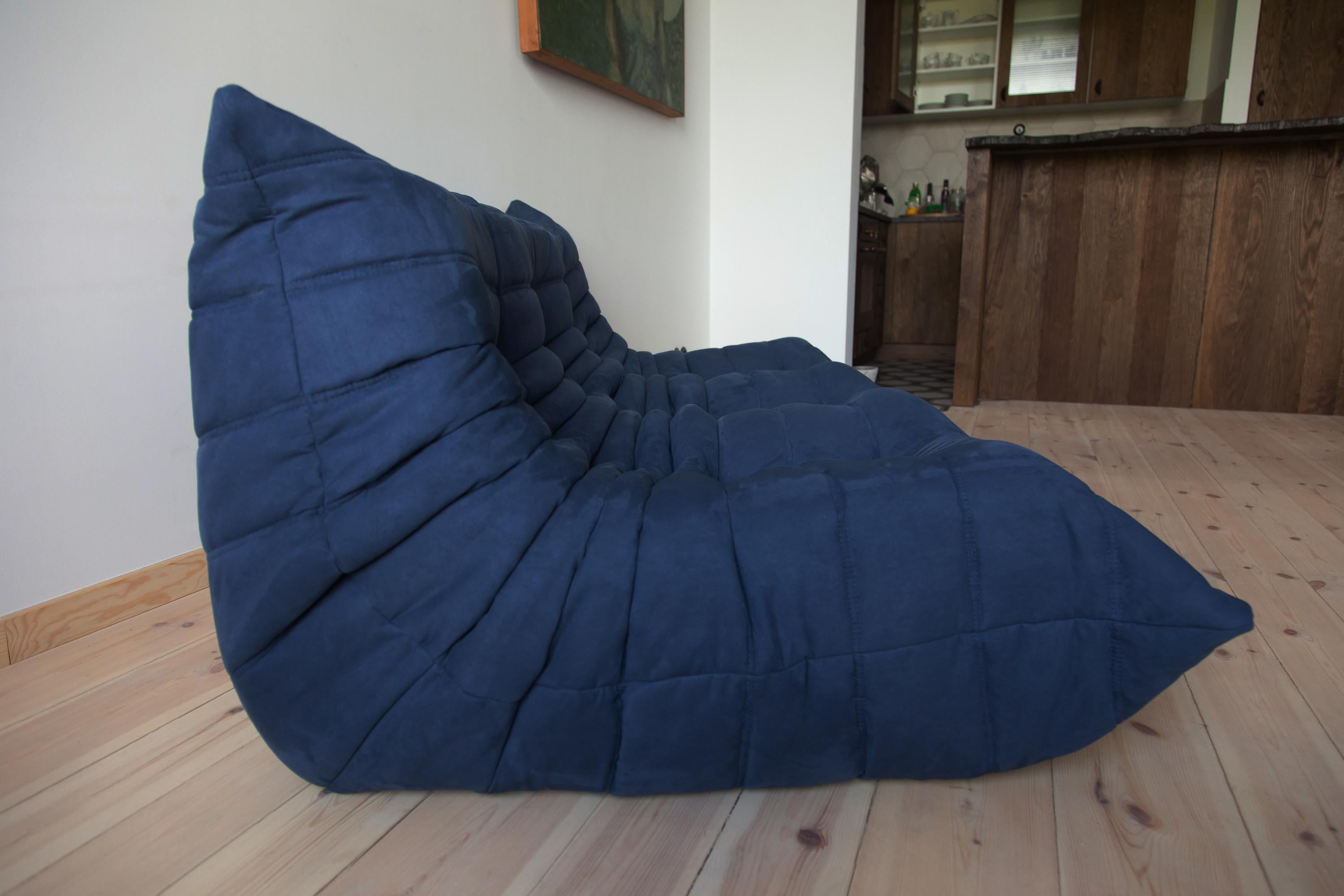 Togo 3-Seat Sofa in Dark Blue Microfibre by Michel Ducaroy for Ligne Roset For Sale 2