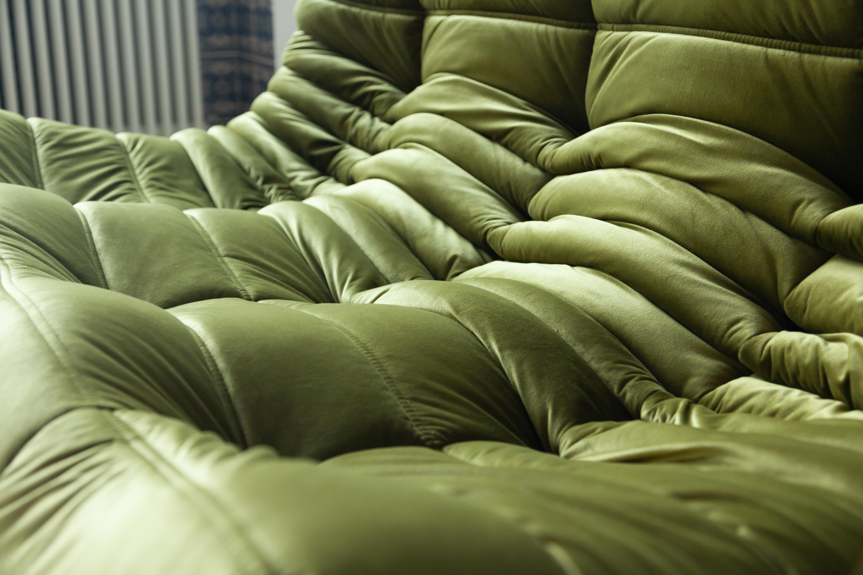 Togo 3-Seat Sofa in Green Velvet by Michel Ducaroy for Ligne Roset For Sale 5