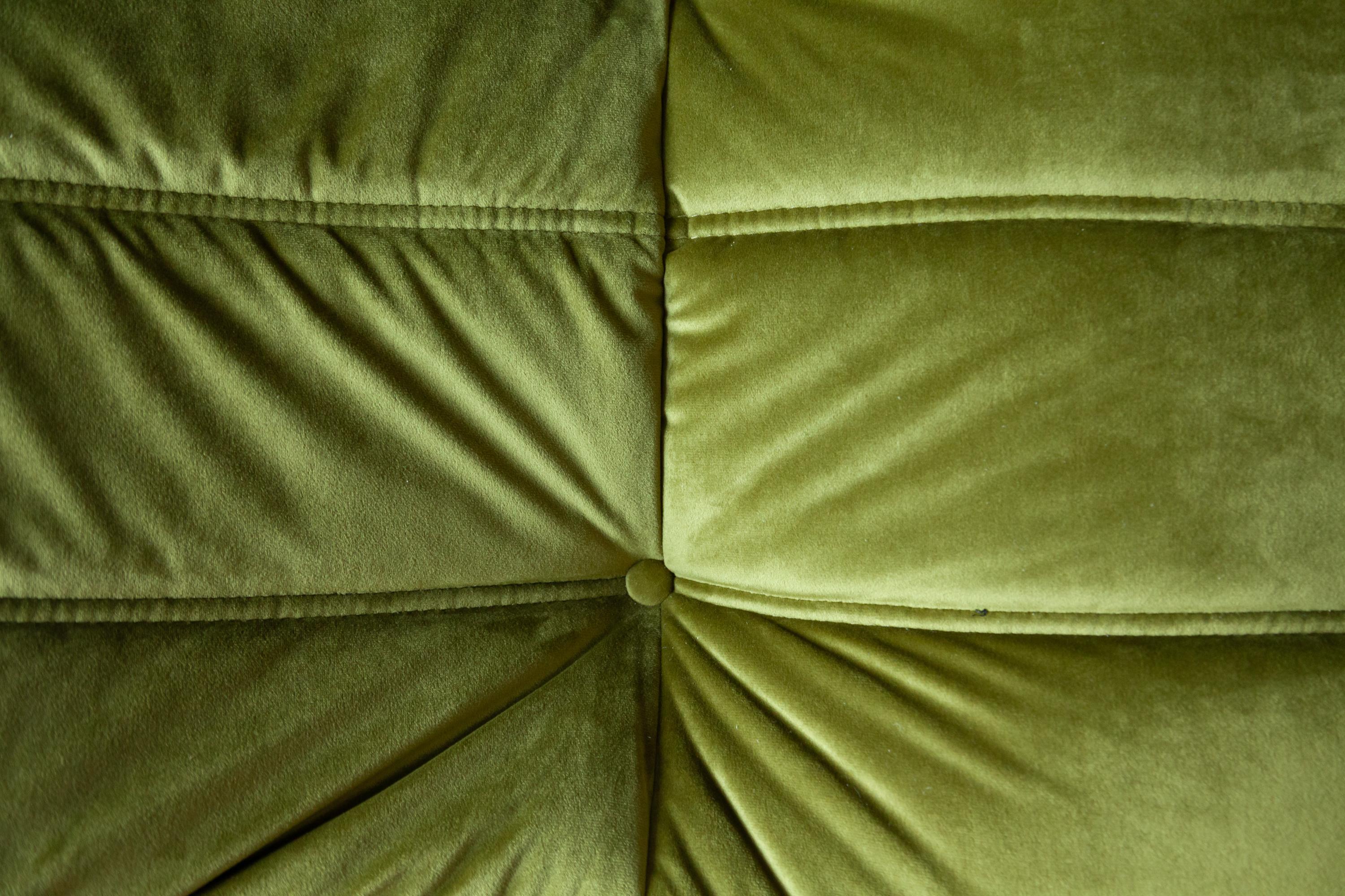 Togo 3-Seat Sofa in Green Velvet by Michel Ducaroy for Ligne Roset For Sale 7