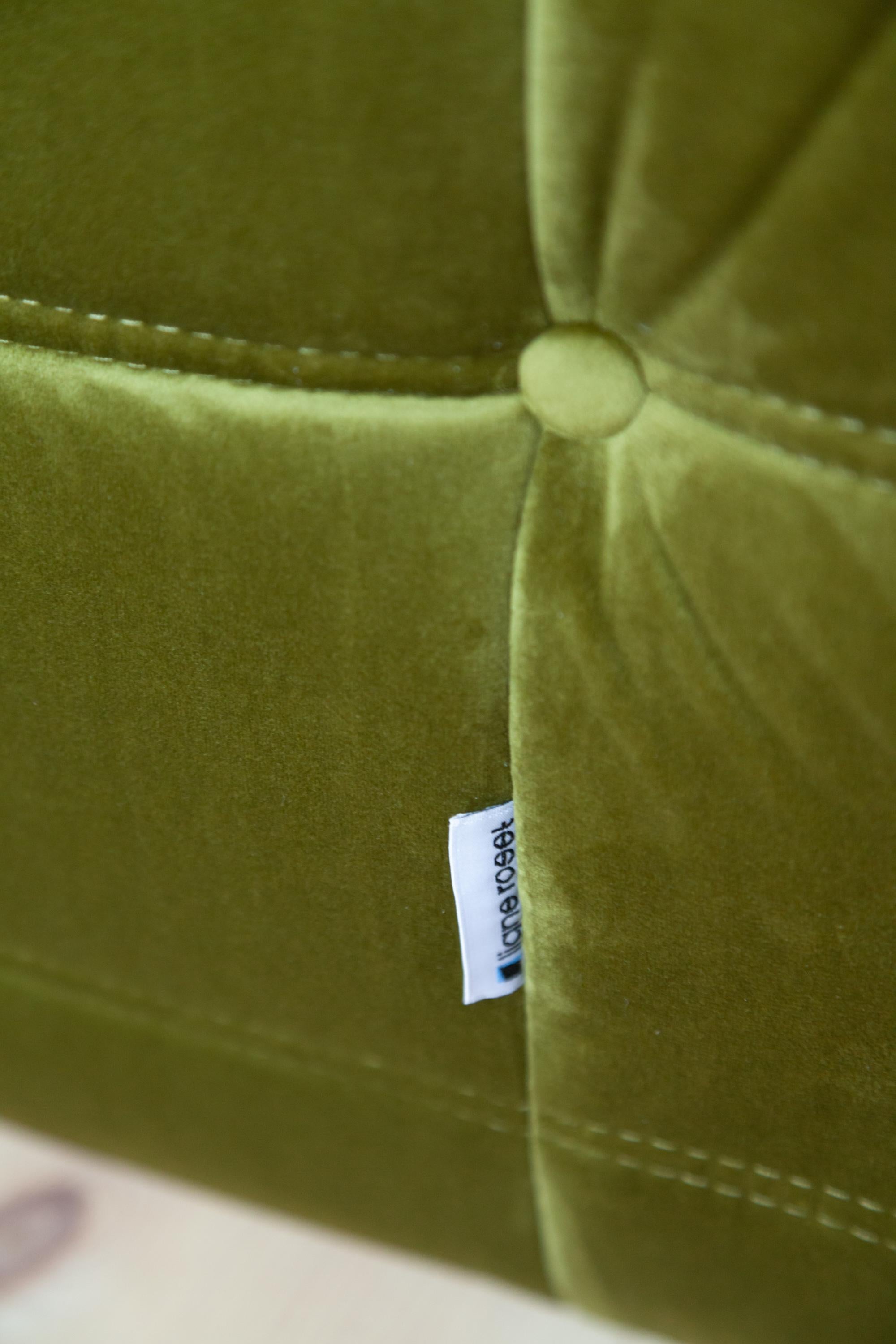 Togo 3-Seat Sofa in Green Velvet by Michel Ducaroy for Ligne Roset For Sale 1