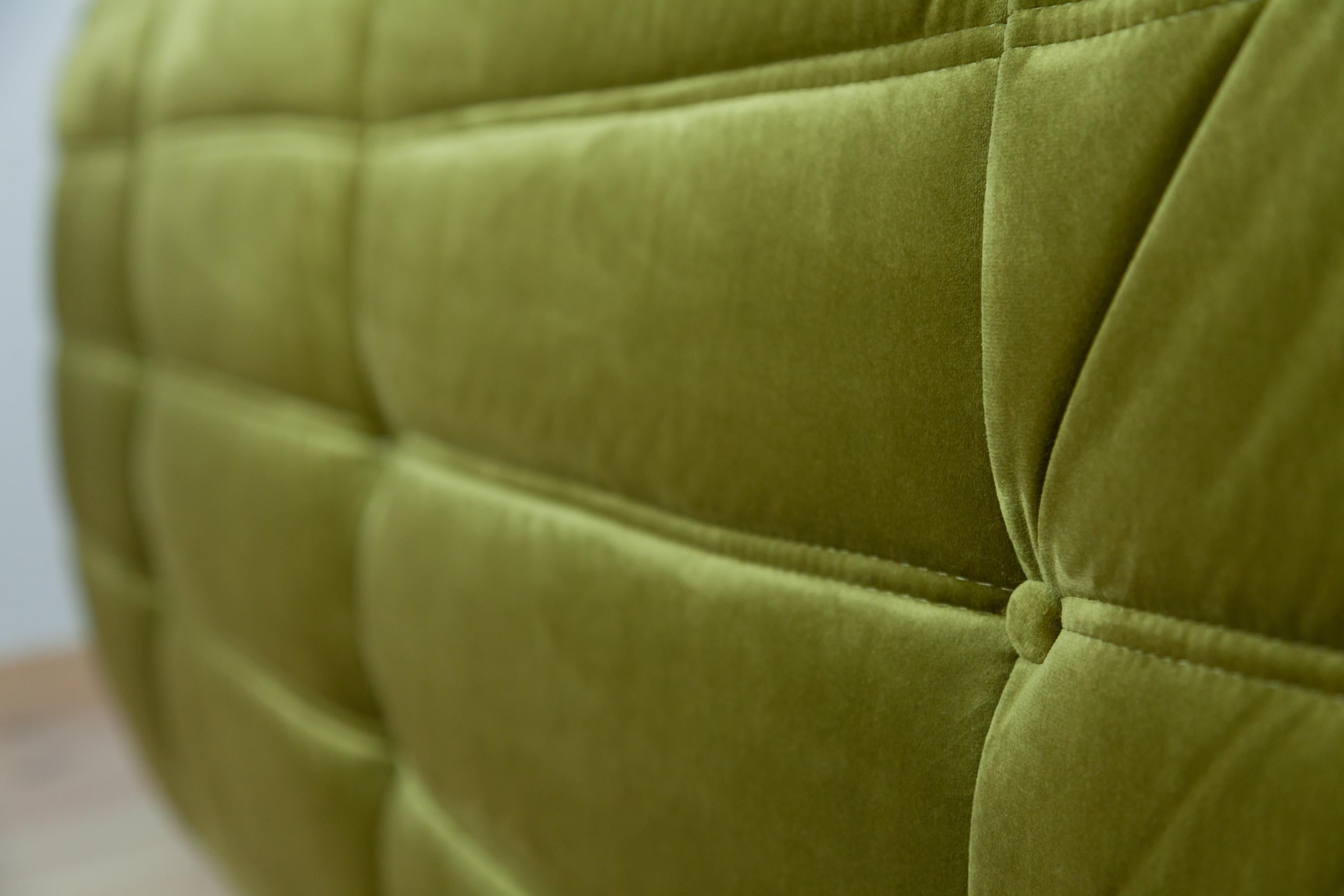 Togo 3-Seat Sofa in Green Velvet by Michel Ducaroy for Ligne Roset For Sale 2