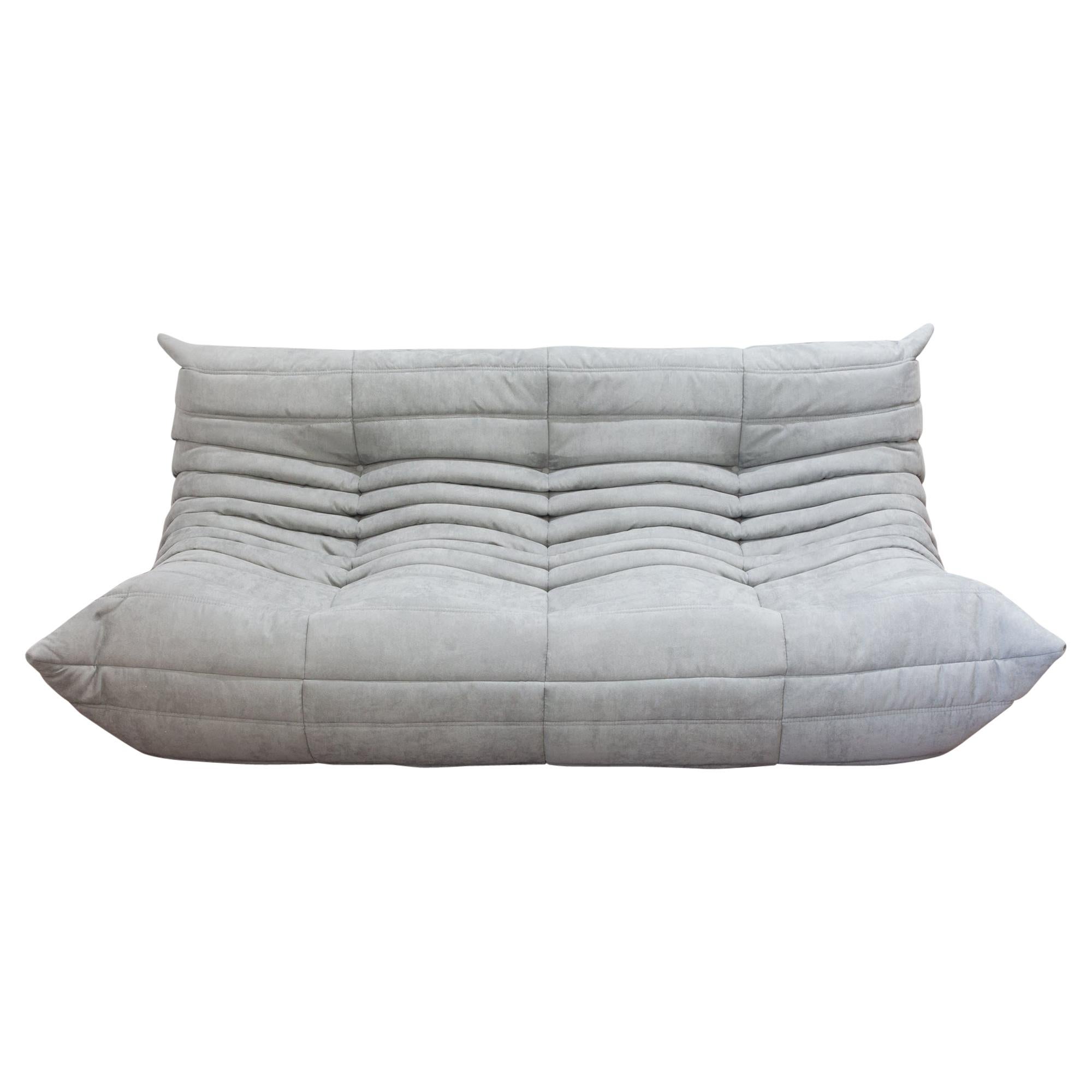 Togo 3-Seat Sofa in Light Grey Microfibre by Michel Ducaroy for Ligne Roset For Sale