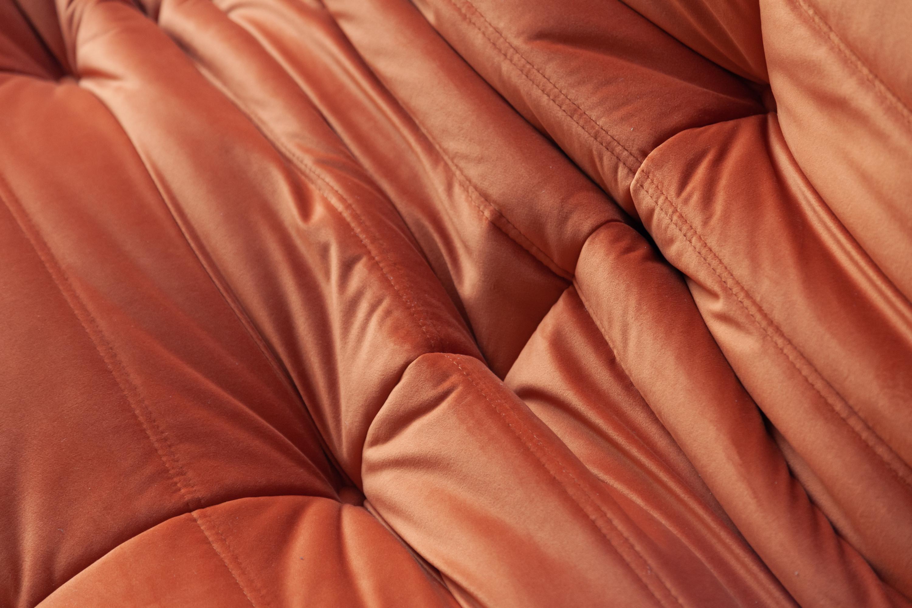 Togo 3-Seat Sofa in Orange Velvet by Michel Ducaroy for Ligne Roset For Sale 6