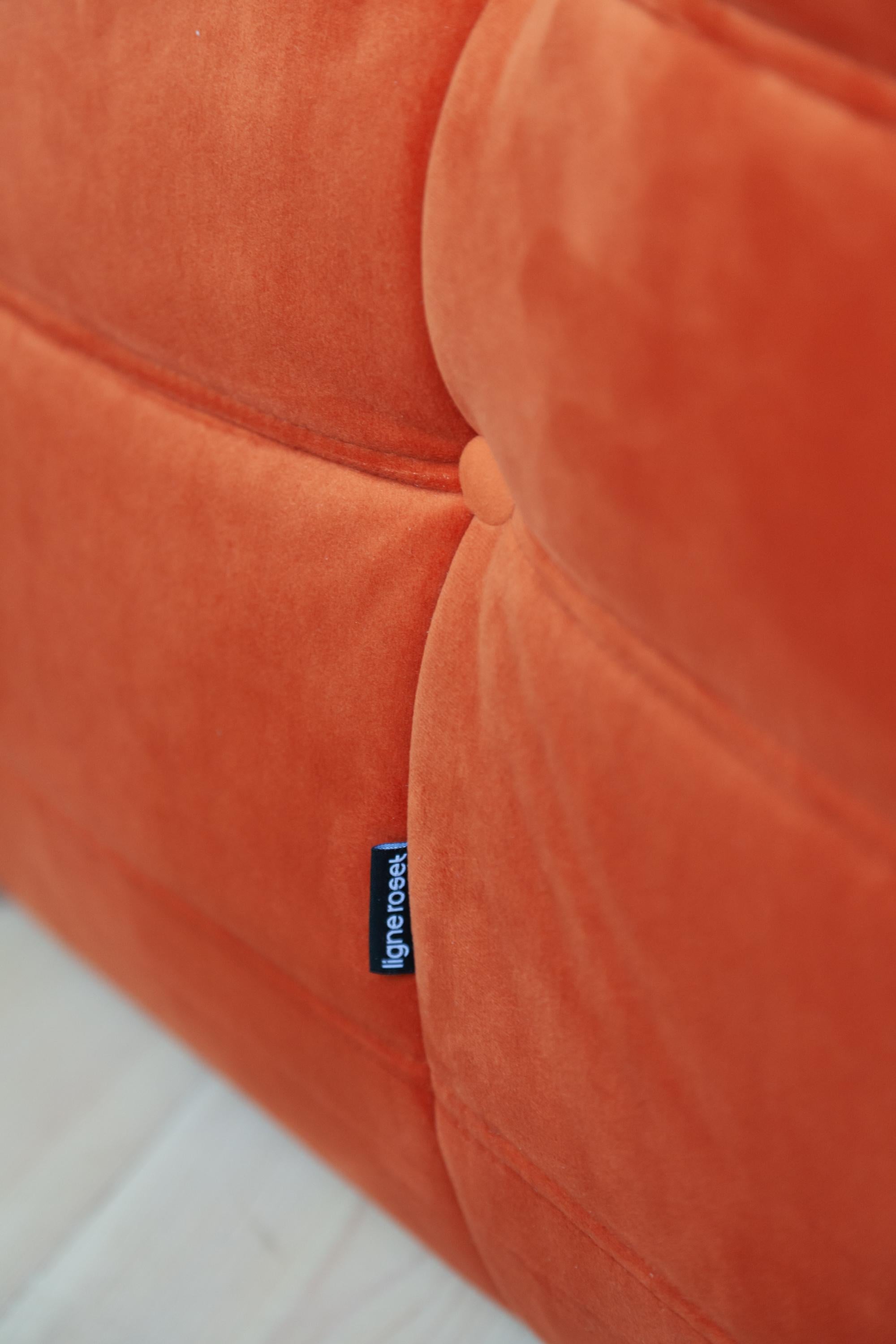 Togo 3-Seat Sofa in Orange Velvet by Michel Ducaroy for Ligne Roset For Sale 7