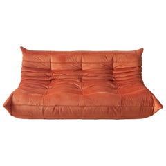 Togo 3-Seat Sofa in Orange Velvet by Michel Ducaroy for Ligne Roset