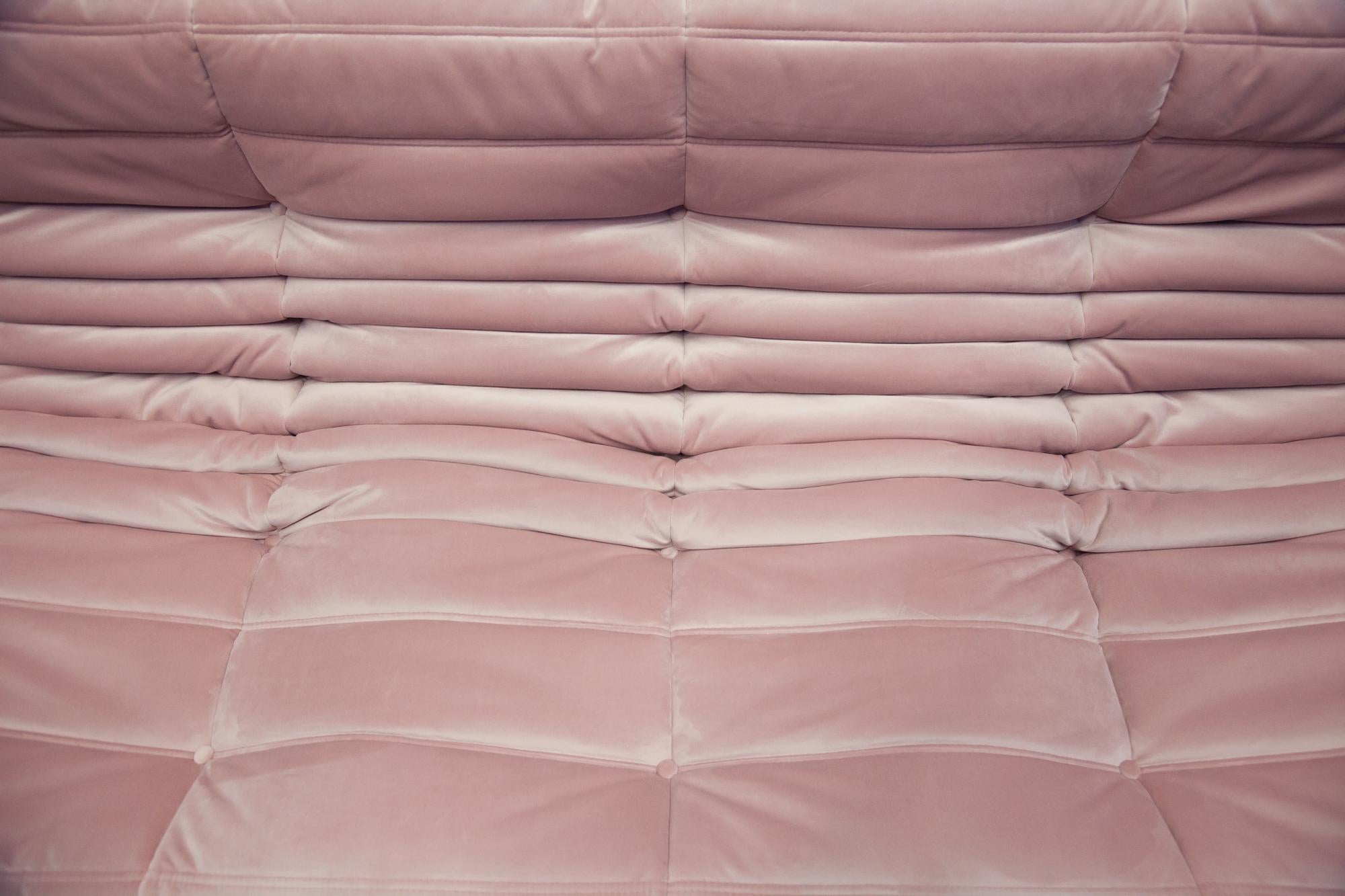 Togo 3-Seat Sofa in Pink Velvet by Michel Ducaroy for Ligne Roset For Sale 3