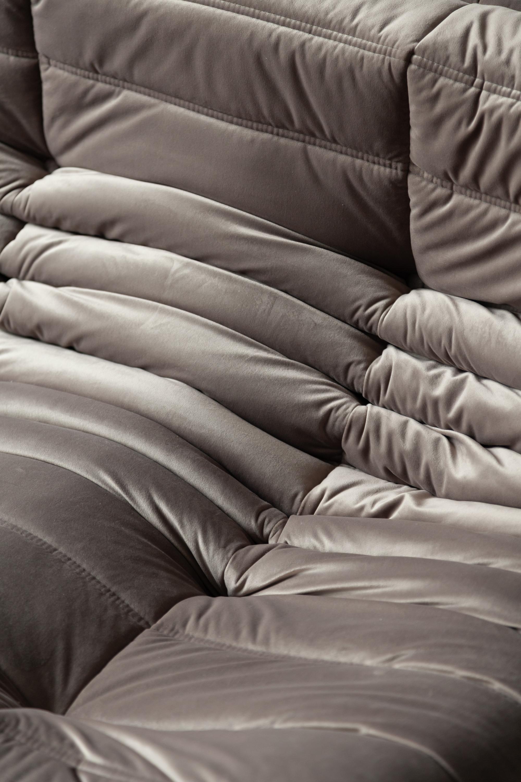 Togo 3-Seat Sofa in Pinkish Grey Velvet by Michel Ducaroy for Ligne Roset For Sale 4