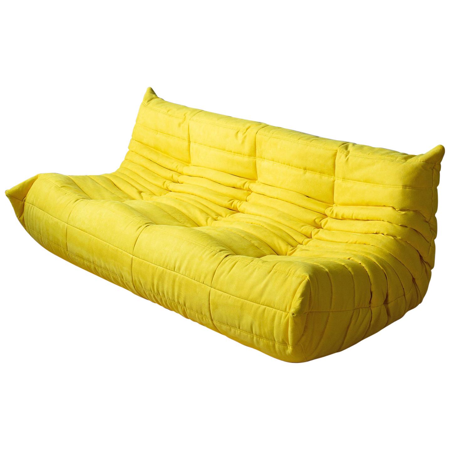 Togo 3-Seat Sofa in Yellow Microfibre by Michel Ducaroy for Ligne Roset For Sale
