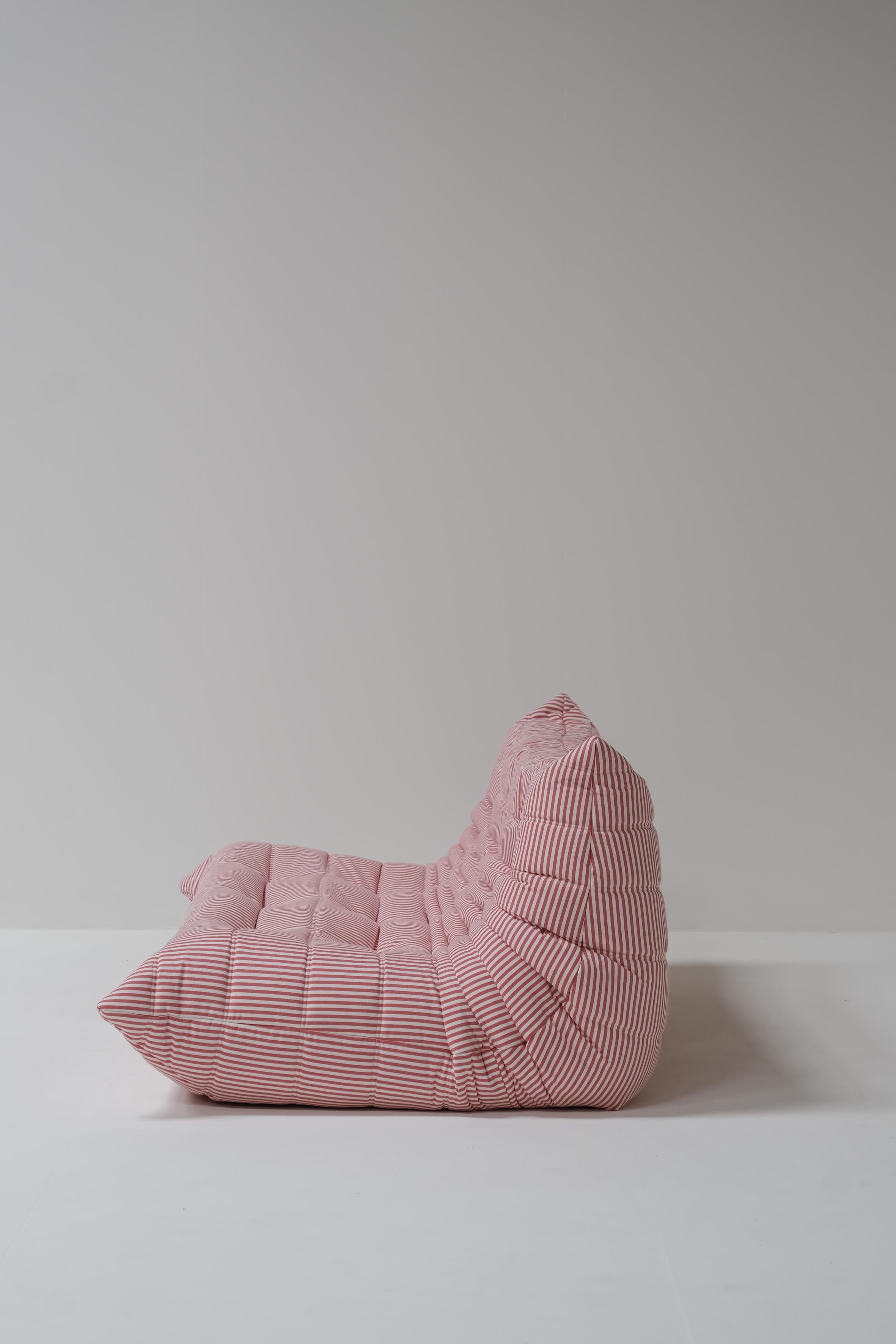 Mid-Century Modern Togo 3 seater red and white stripes by Michel Ducaroy for Ligne Roset 1970