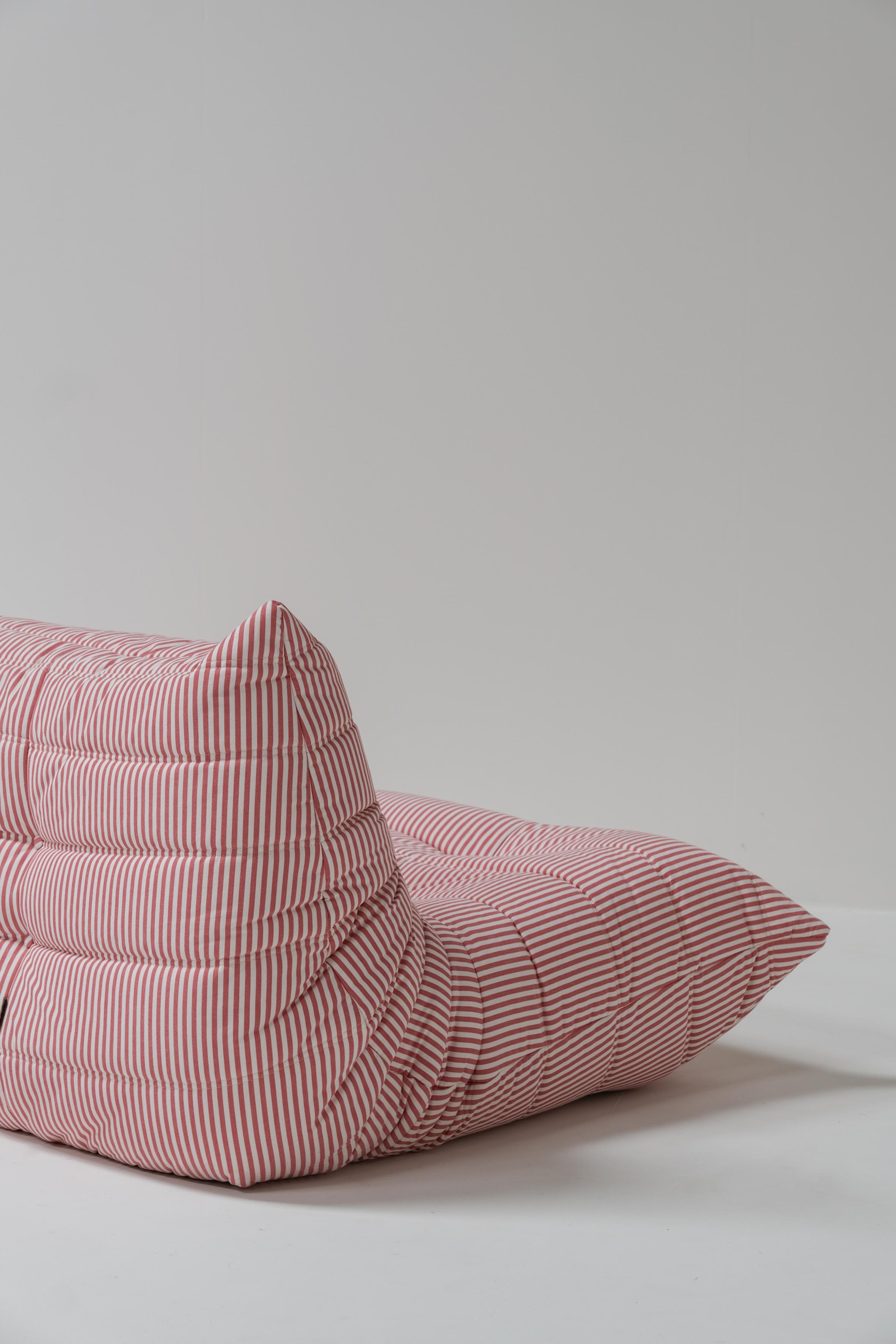 French Togo 3 seater red and white stripes by Michel Ducaroy for Ligne Roset 1970