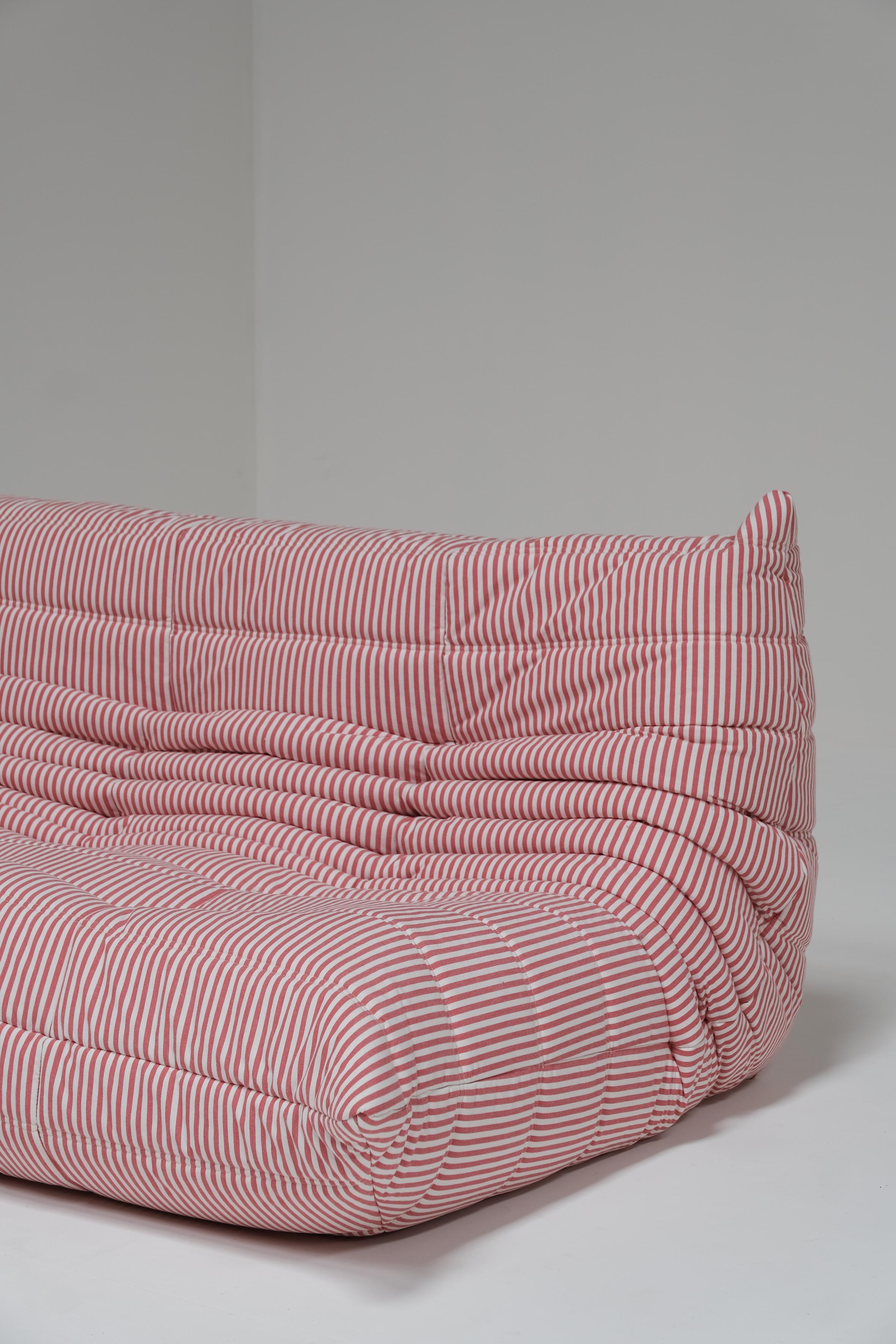20th Century Togo 3 seater red and white stripes by Michel Ducaroy for Ligne Roset 1970