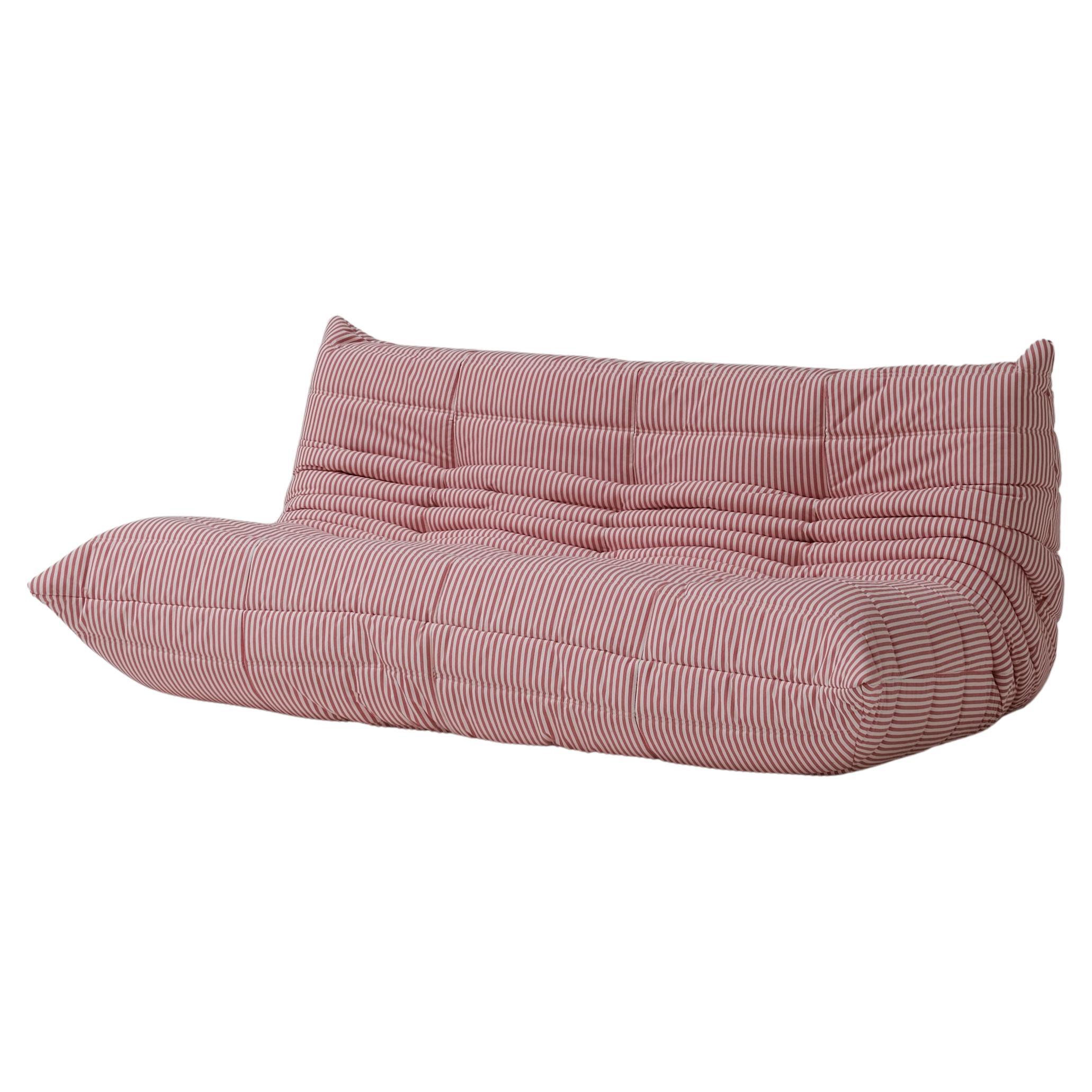 Togo 3 seater red and white stripes by Michel Ducaroy for Ligne Roset 1970