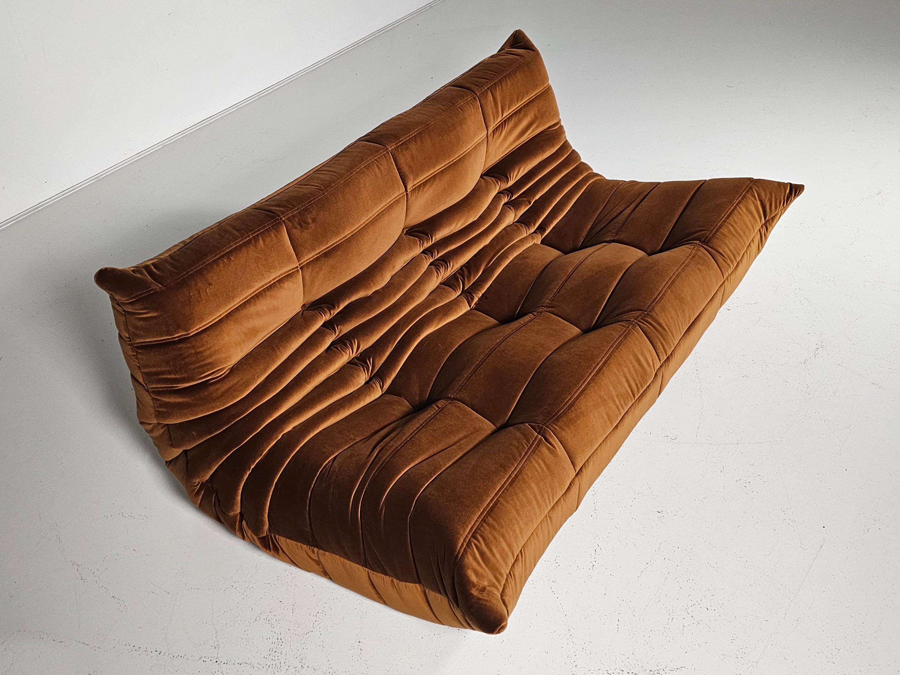 Late 20th Century Togo 3-seater Sofa in brown velvet by Michel Ducaroy for Ligne Roset, 1970s