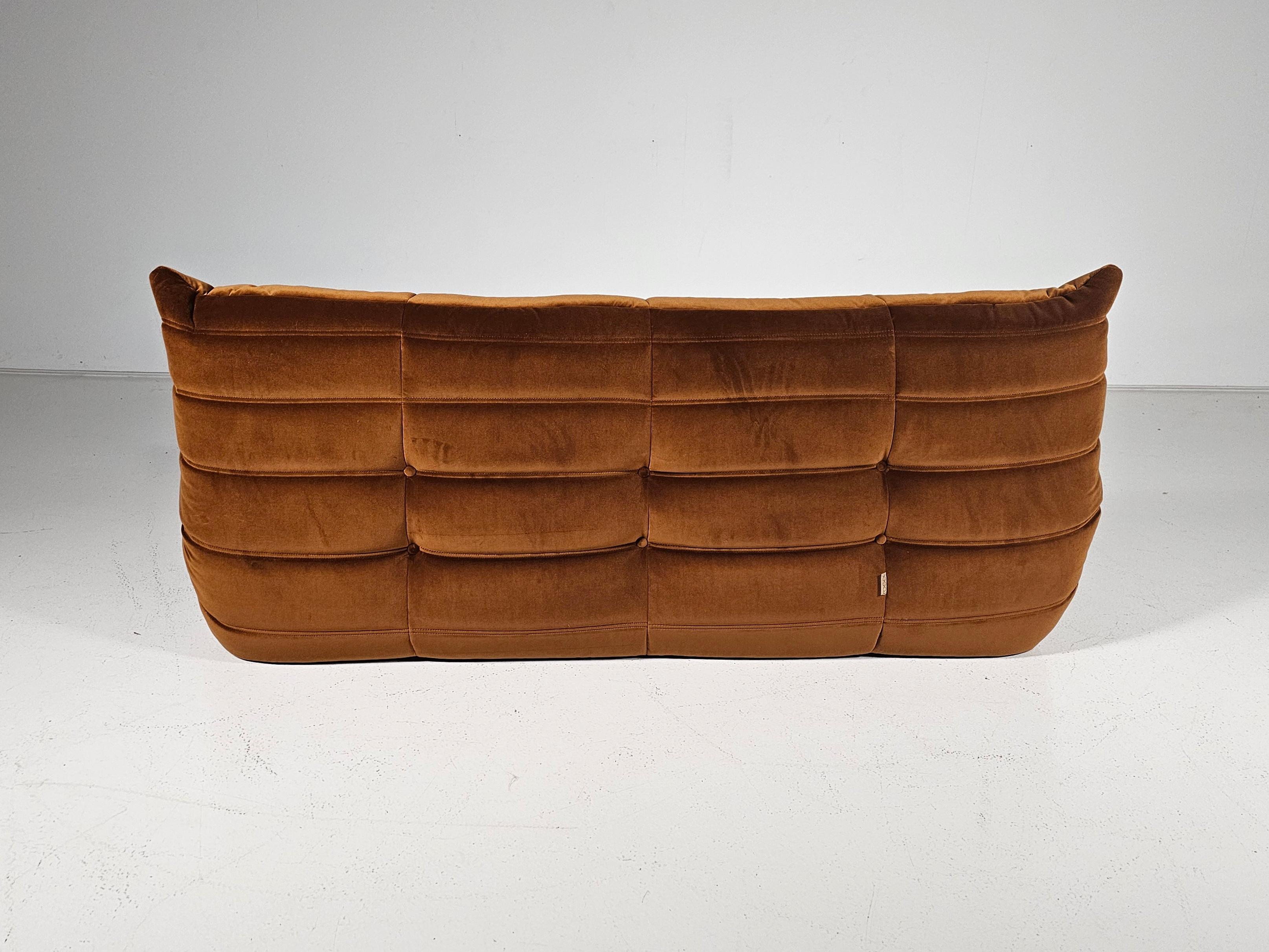 Fabric Togo 3-seater Sofa in brown velvet by Michel Ducaroy for Ligne Roset, 1970s