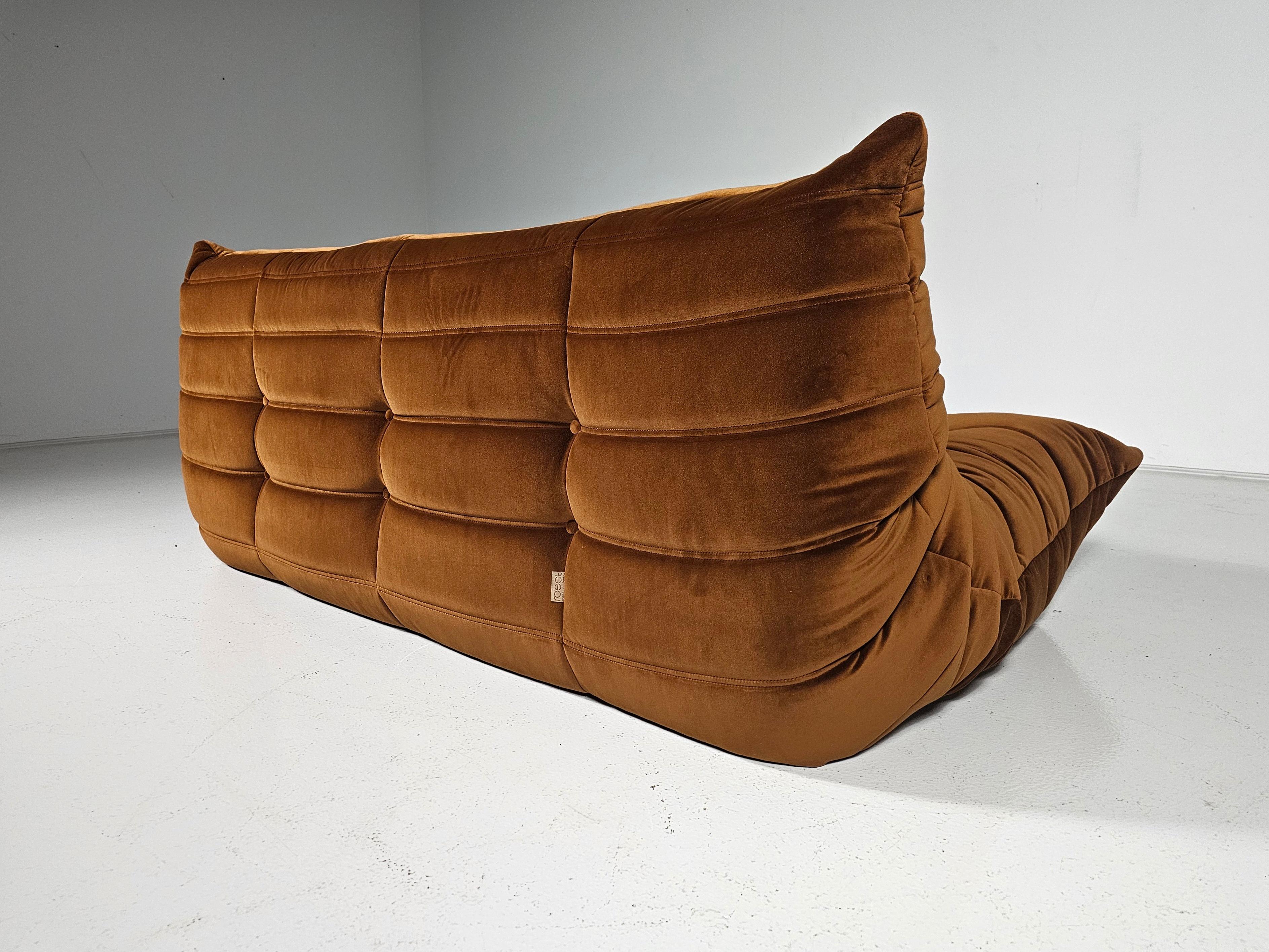 Togo 3-seater Sofa in brown velvet by Michel Ducaroy for Ligne Roset, 1970s 1