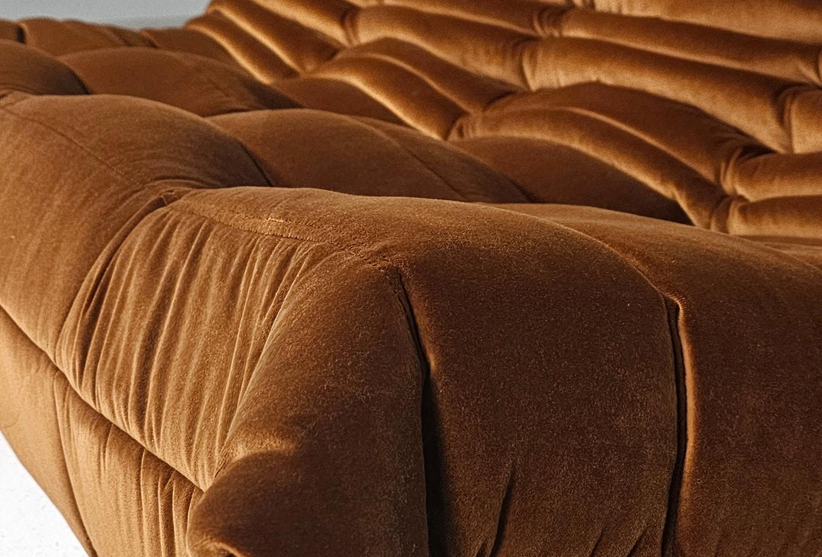 Togo 3-seater Sofa in brown velvet by Michel Ducaroy for Ligne Roset, 1970s 2