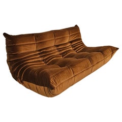 Togo 3-seater Sofa in brown velvet by Michel Ducaroy for Ligne Roset, 1970s