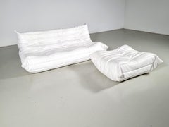 Canapé Togo à 3 places en cuir végétal blanc  Michel Ducaroy, Ligne Roset, 1970