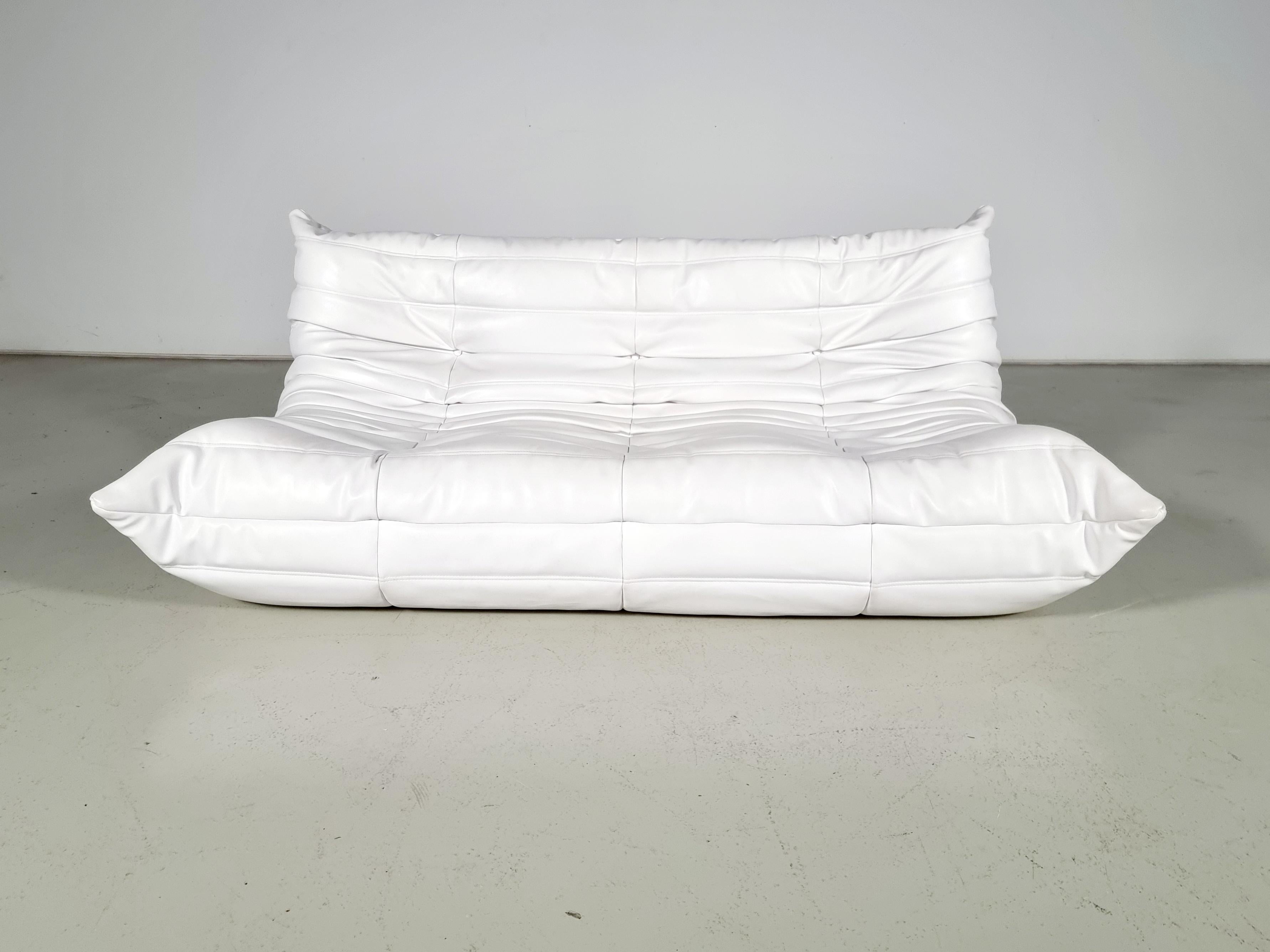 Late 20th Century Togo 3-seater Sofa in white vegan leather,  Michel Ducaroy, Ligne Roset, 1970s