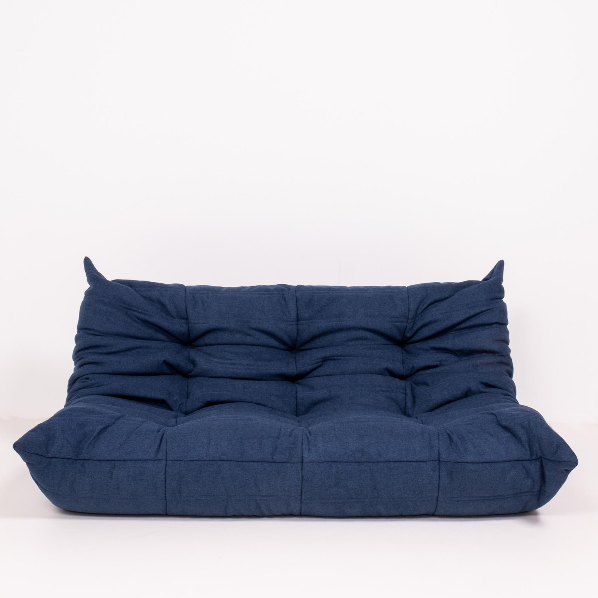 Fabric Togo Blue Modular Sofa and Footstool by Michel Ducaroy for Ligne Roset, Set of 4