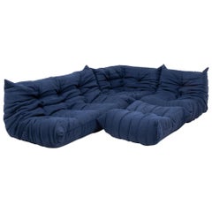 Togo Blue Modular Sofa and Footstool by Michel Ducaroy for Ligne Roset, Set of 4