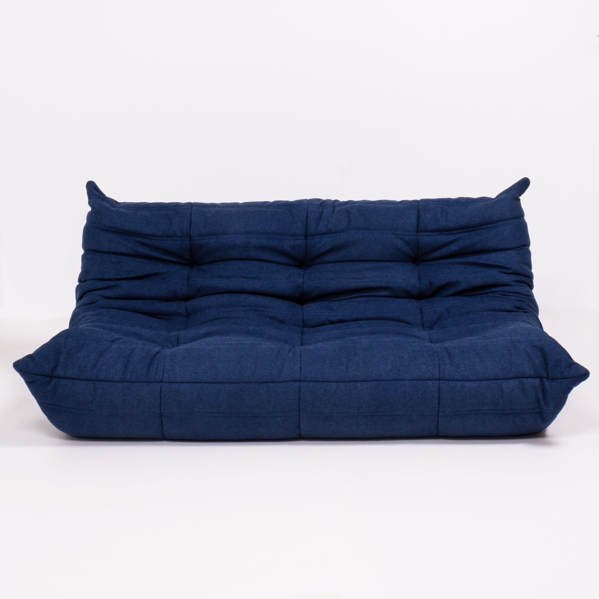 French Togo Blue Modular Sofa and Footstool by Michel Ducaroy for Ligne Roset, Set of 5