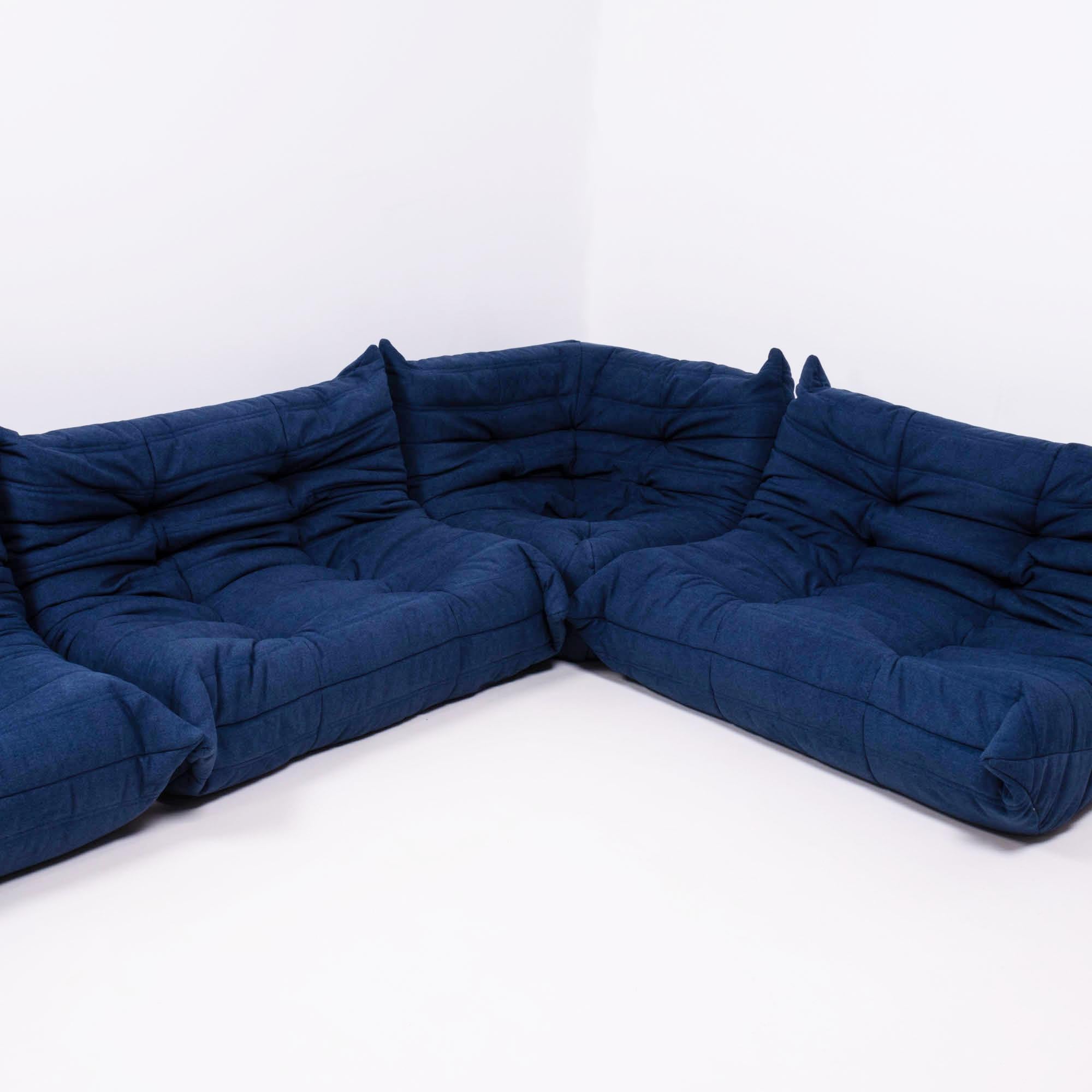 Togo Blue Modular Sofa and Footstool by Michel Ducaroy for Ligne Roset, Set of 5 In Excellent Condition In London, GB