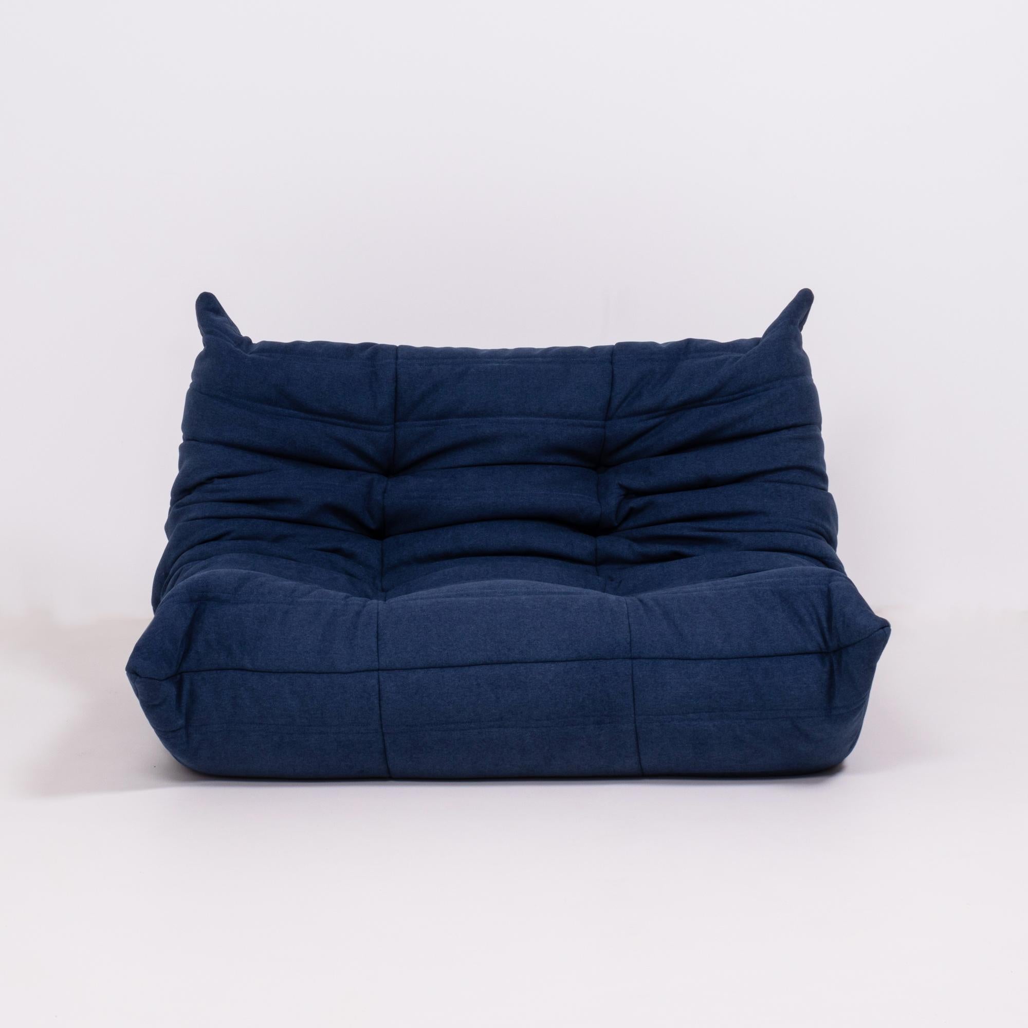 Late 20th Century Togo Blue Modular Sofa and Footstool by Michel Ducaroy for Ligne Roset, Set of 5