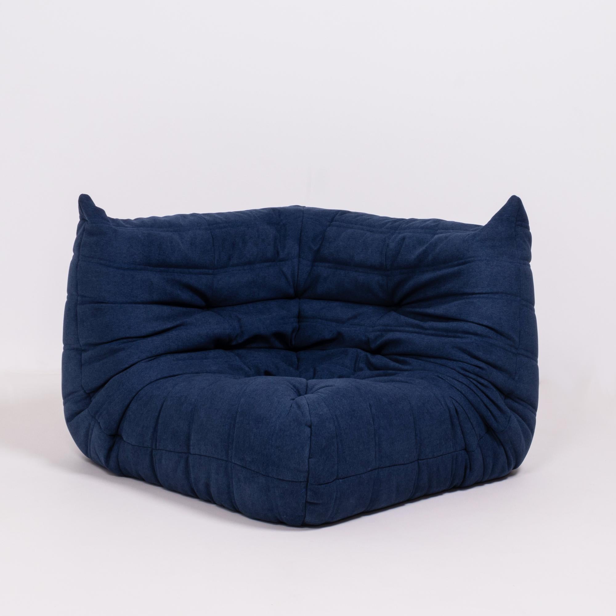 Fabric Togo Blue Modular Sofa and Footstool by Michel Ducaroy for Ligne Roset, Set of 5